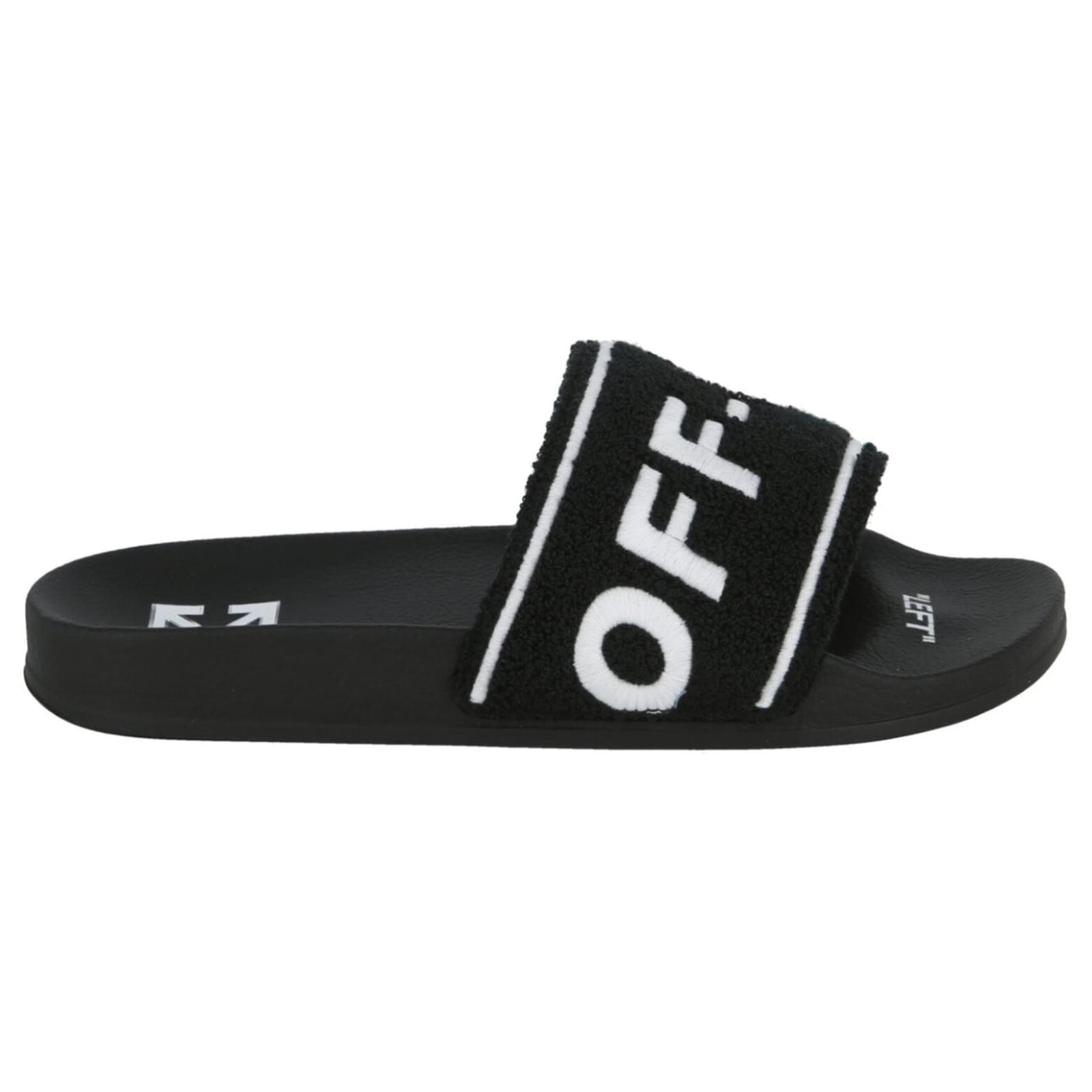 Off White Claquettes en tissu ponge logo brod blanc cass Noir