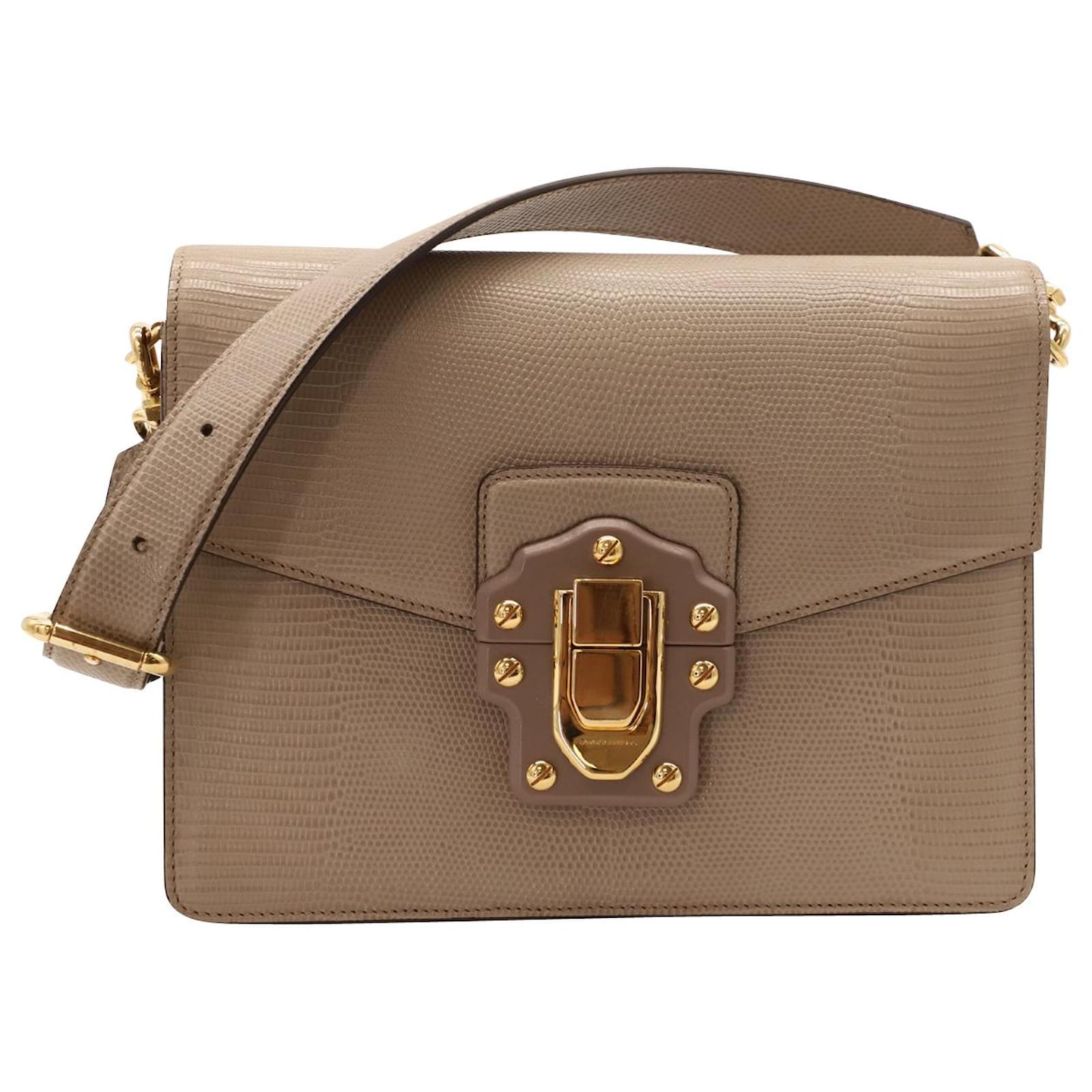 Dolce & Gabbana Lucia Lizard-Effect Shoulder Bag in Beige Leather   - Joli Closet