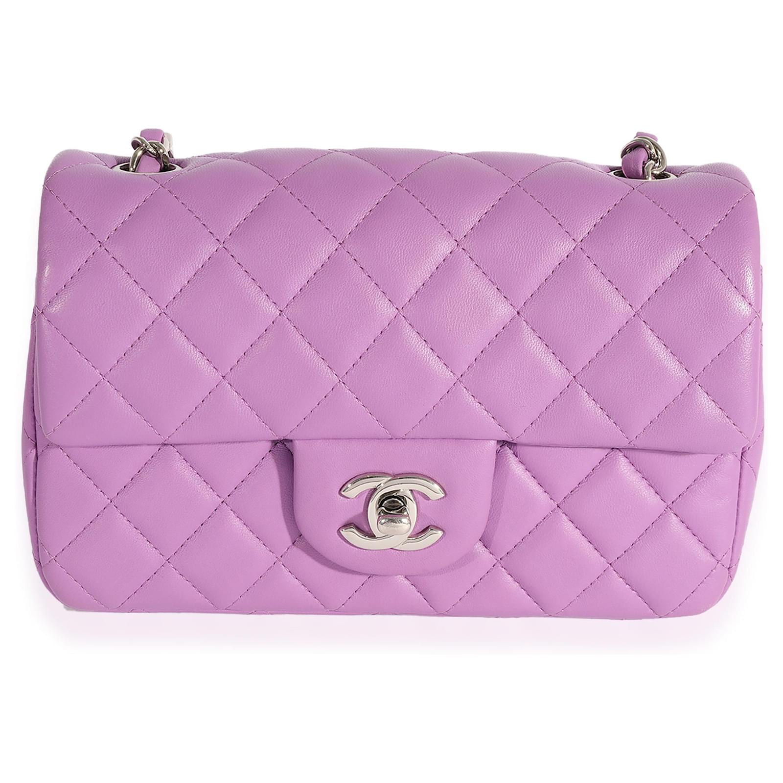 Timeless Chanel Purple Quilted Lambskin Mini Rectangular Classic