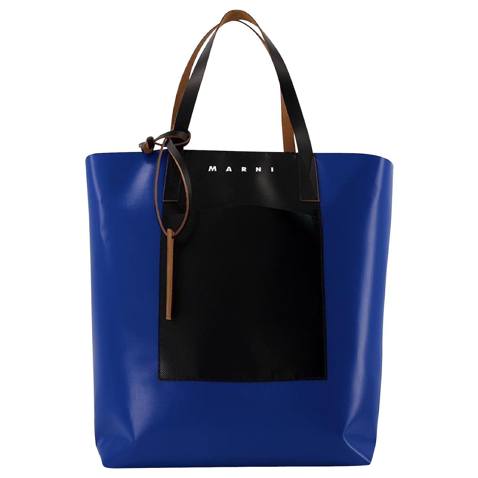 Shopping N/S W/Pocket Tote Bag - Marni - Royal/Black - Leather