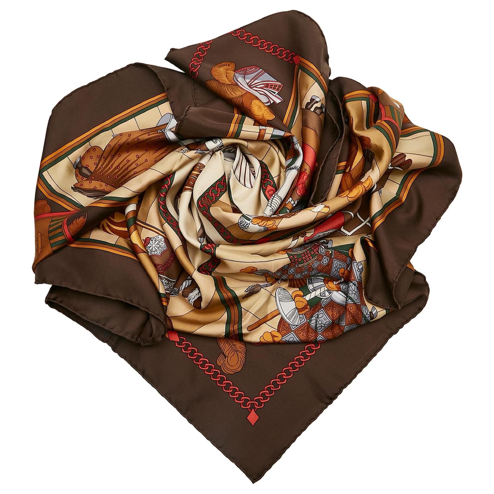 Hermès Hermes Brown Chocs en Plumes Silk Scarf Cloth ref.JC744607
