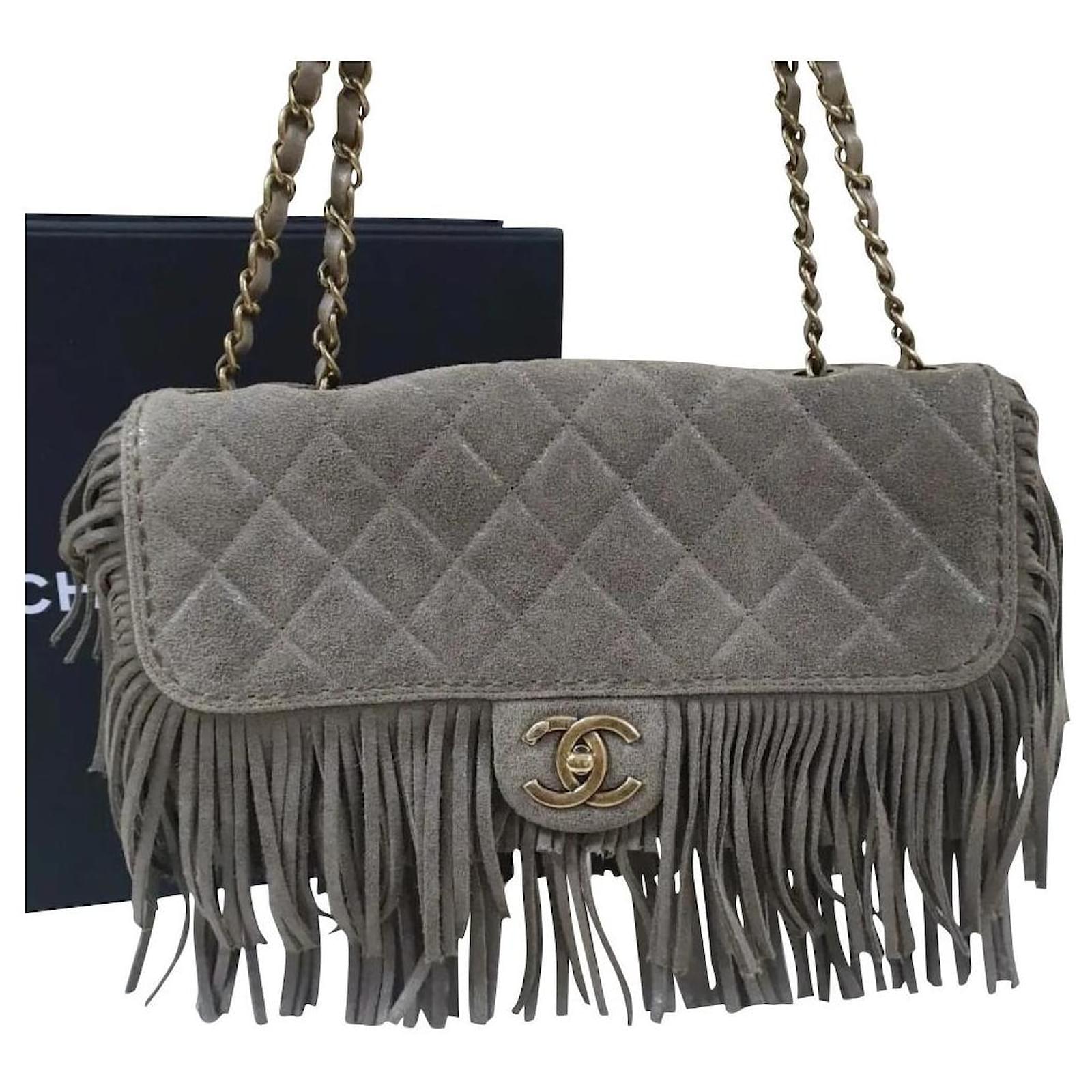 Chanel Paris-Dallas Fringe Timeless Flap Bag Grey Suede  - Joli  Closet