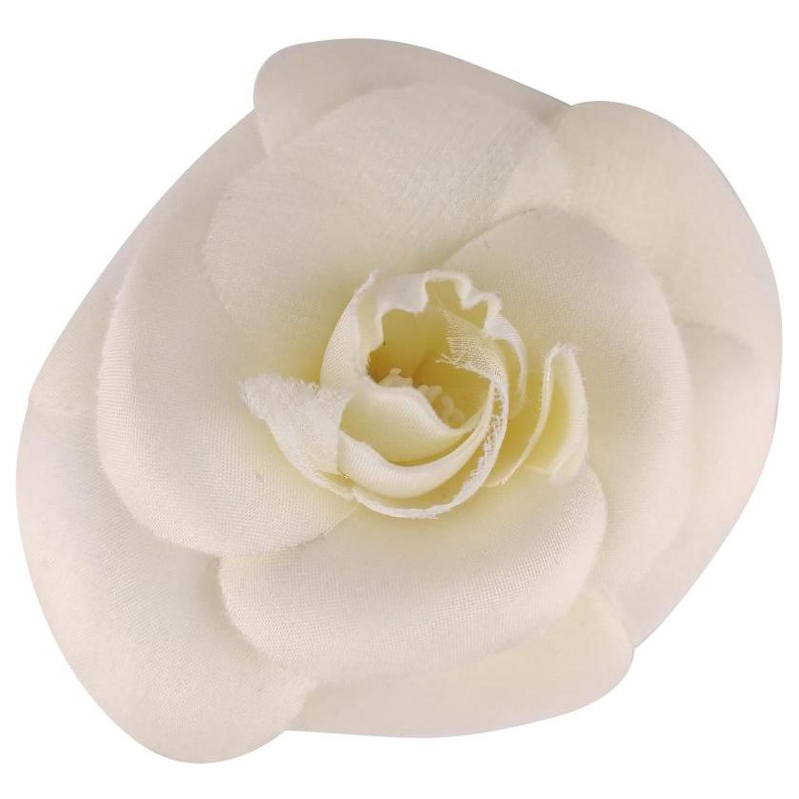 Chanel camellia brooch white silk