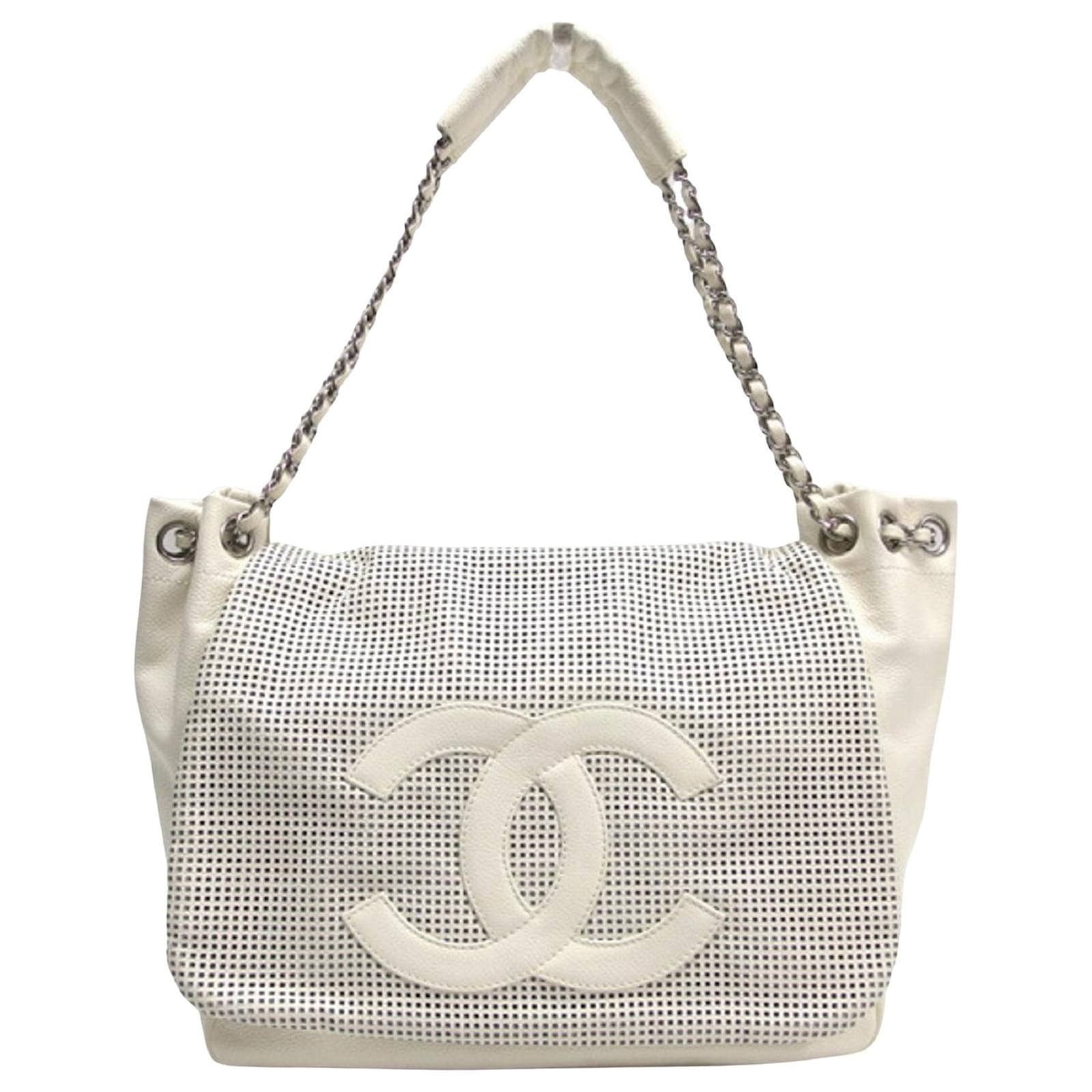 CHANEL CC Logo Canvas Leather Bag Black White main image 1