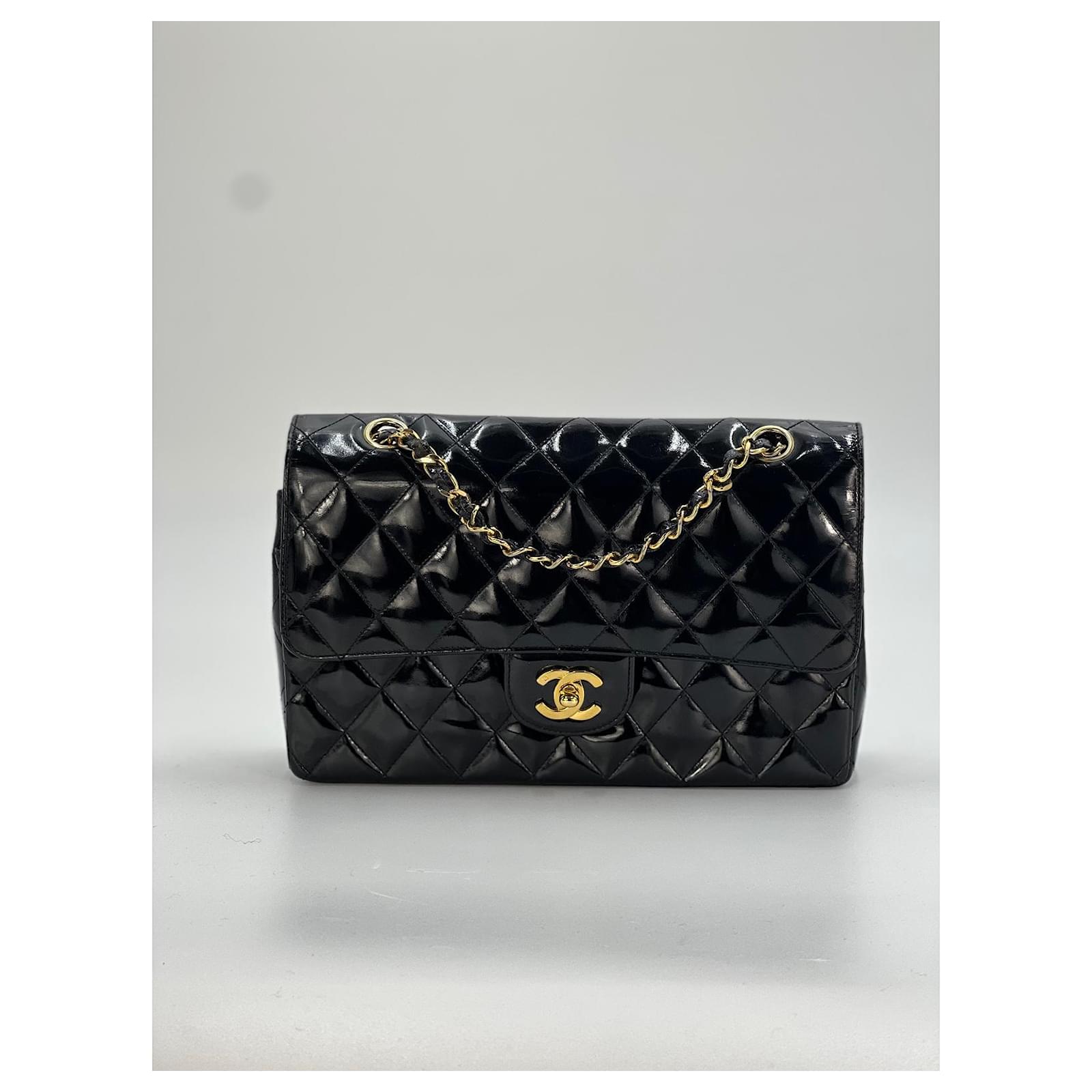 Chanel Dark Blue Quilted Patent Leather Classic Jumbo Double Flap Bag