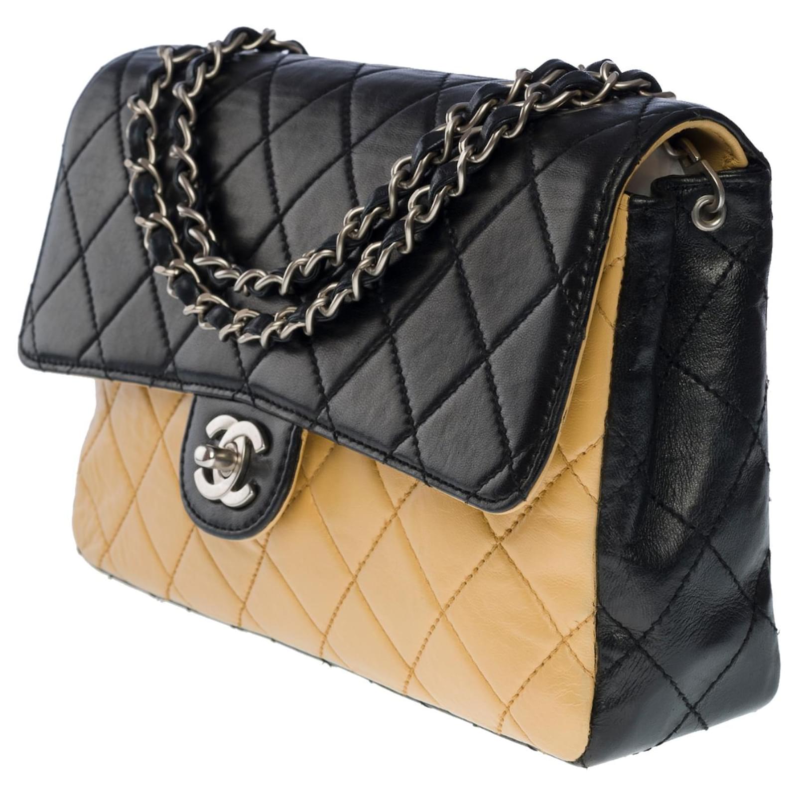 Lovely Chanel Timeless Medium limited edition single flap bag in black &  beige two-tone quilted lambskin Leather ref.748796 - Joli Closet