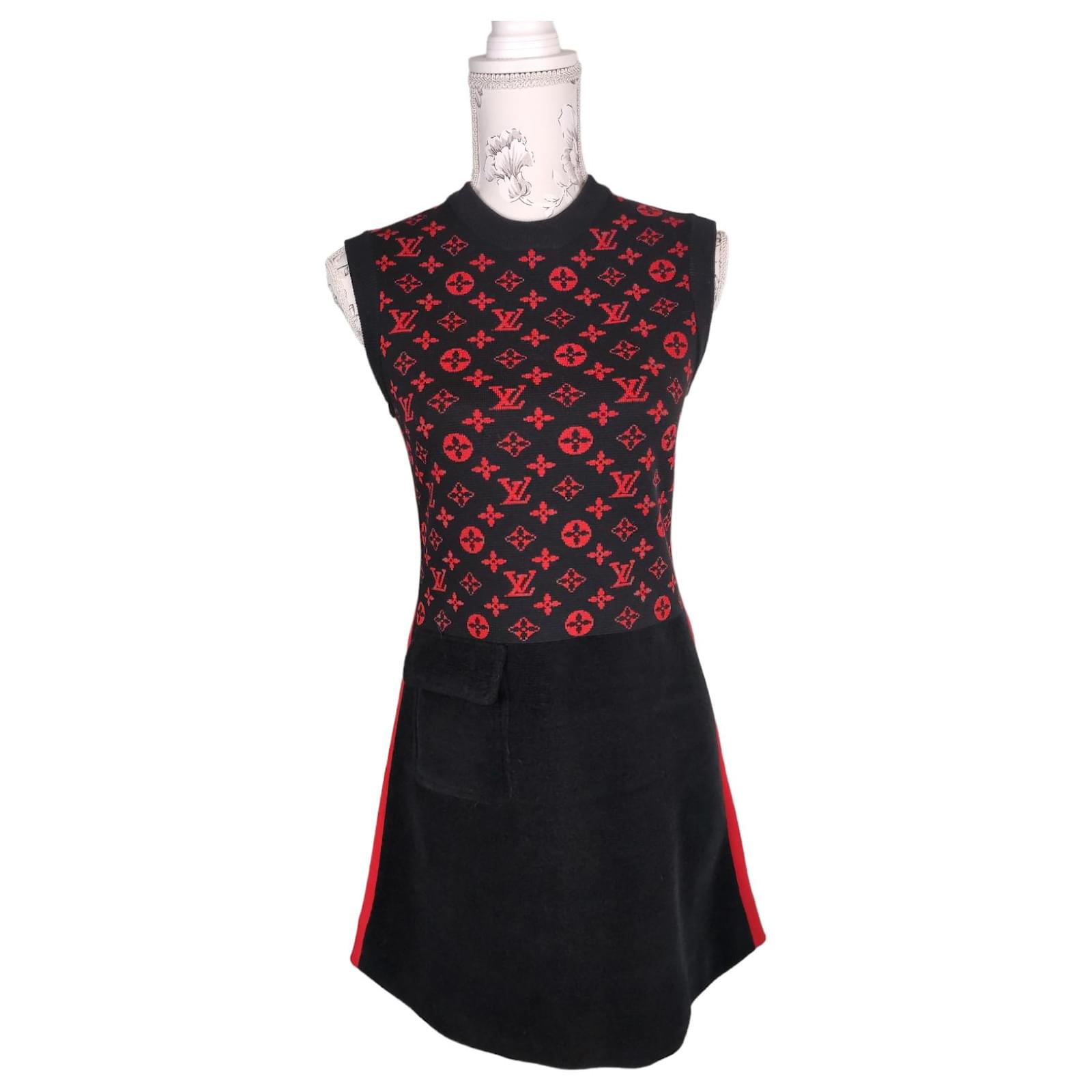 Two-tone black and red louis vuitton monogram dress Gold hardware