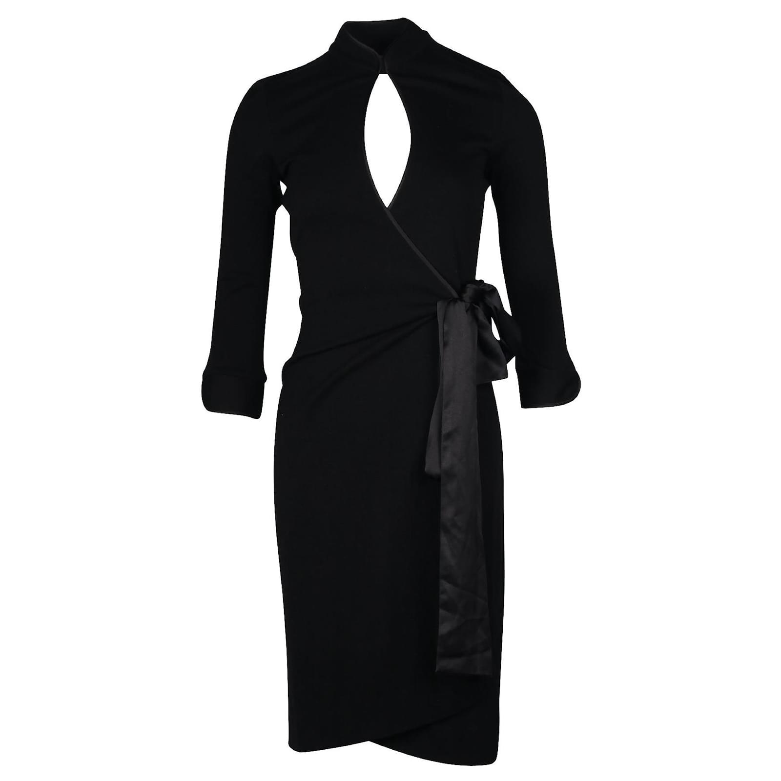 Diane Von Furstenberg Cheongsam's Style Black Wrap Dress Wool ref ...