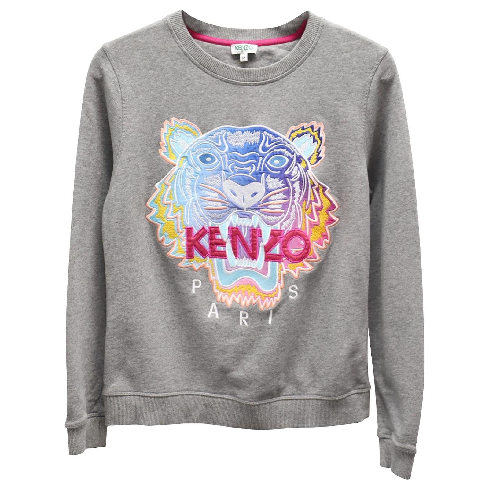 Kenzo Embroidered Tiger Sweatshirt Grey Cotton Joli