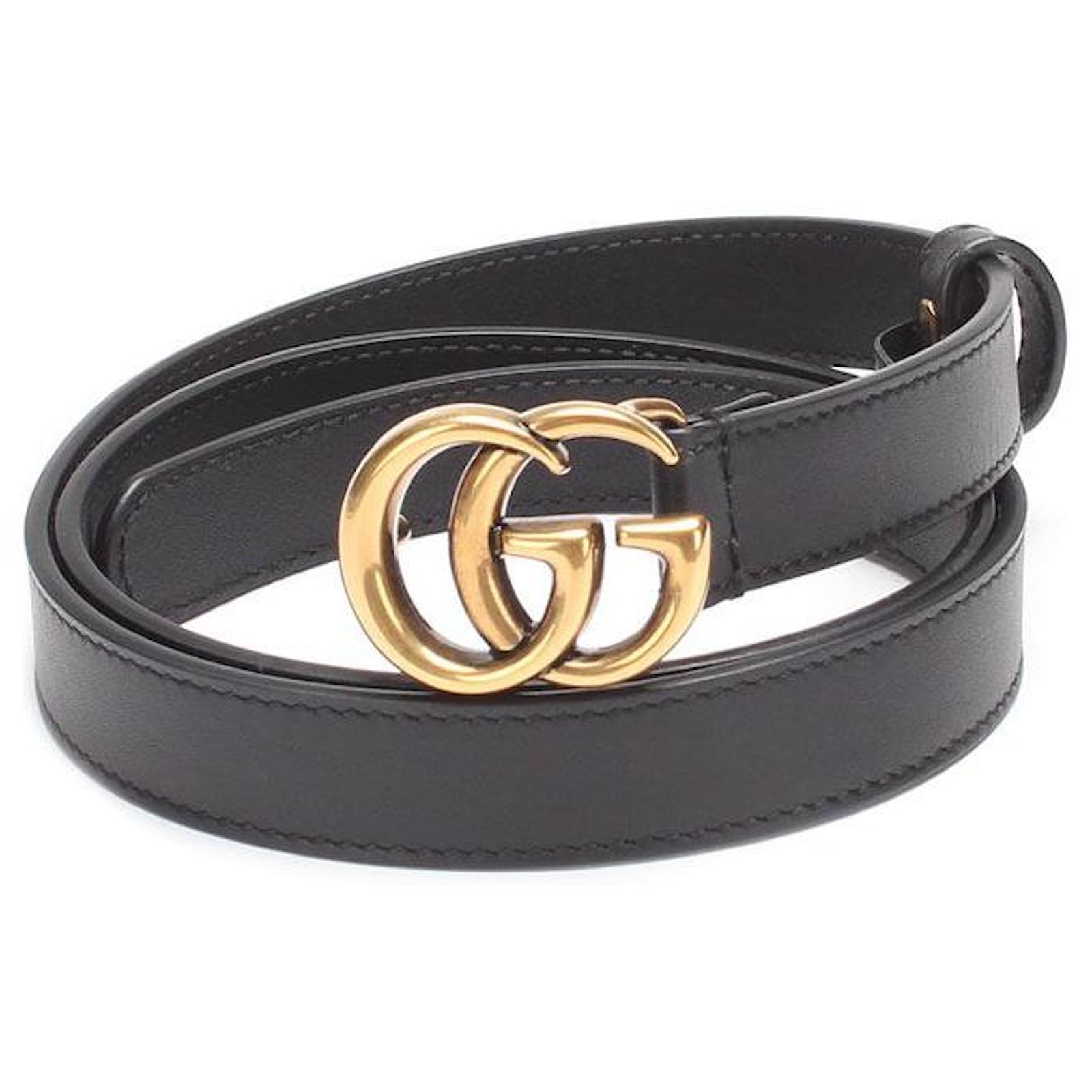 Gucci Black Leather Marmont Belt with GG Buckle Size 80/32 ref