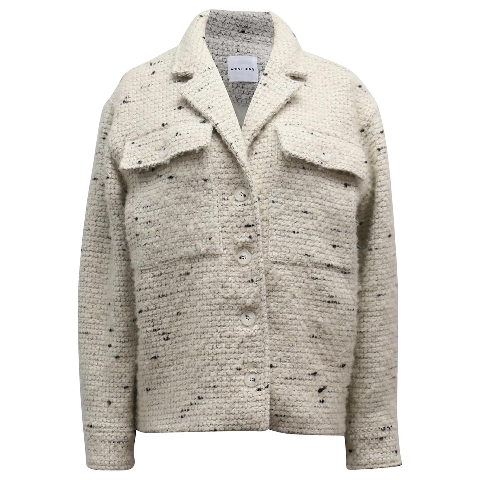 Anine Bing Leon Tweed Jacket in Cream Wool White ref.749400 Joli