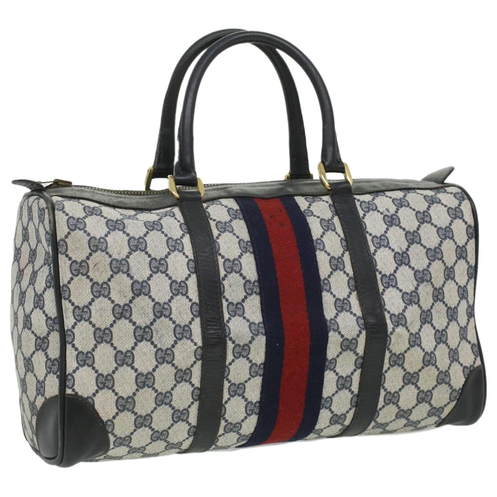 Gucci Navy GG Supreme Canvas & Leather Boston Bag in Blue