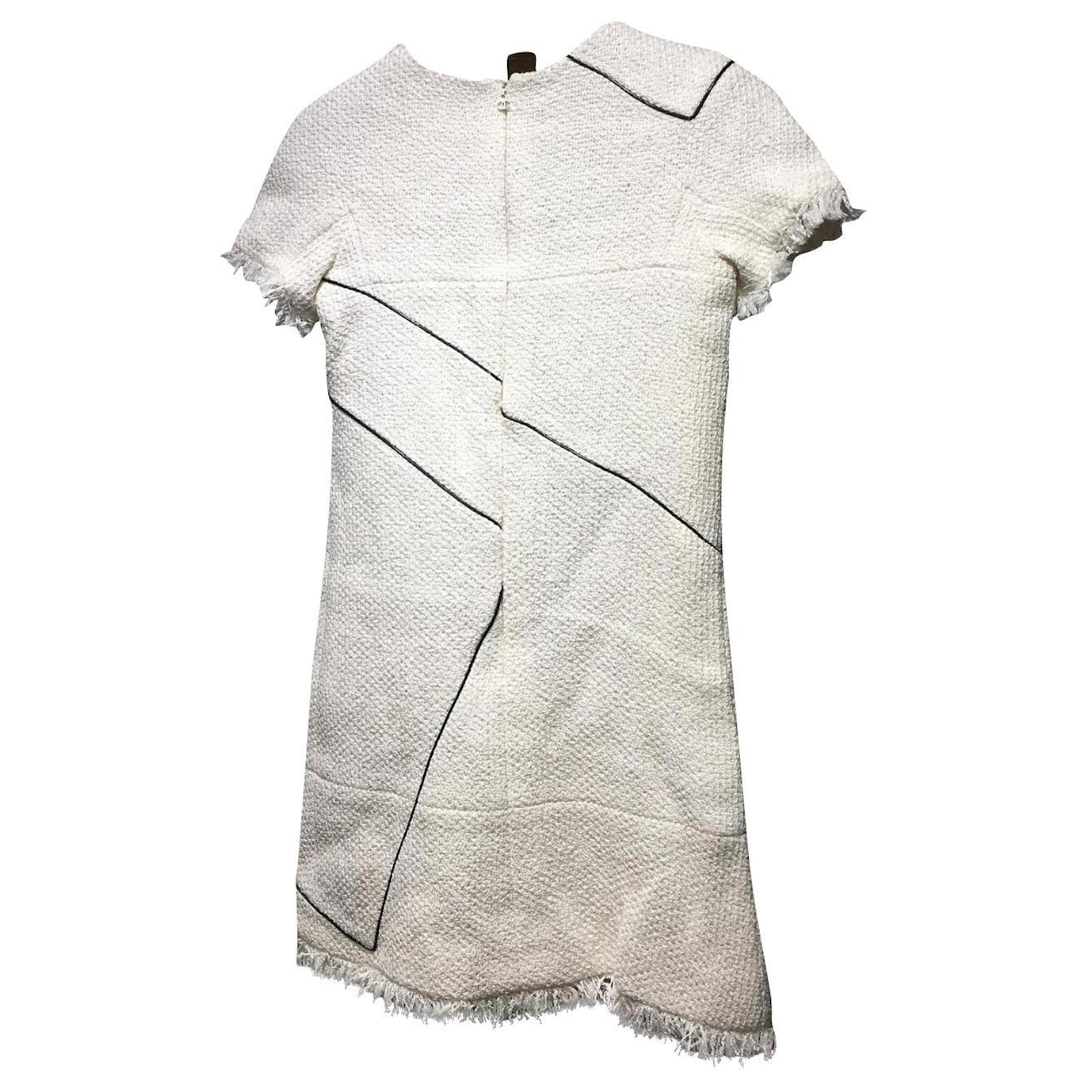 Chanel White Cotton Blend Dress Wool Nylon Acrylic Polyurethane   - Joli Closet
