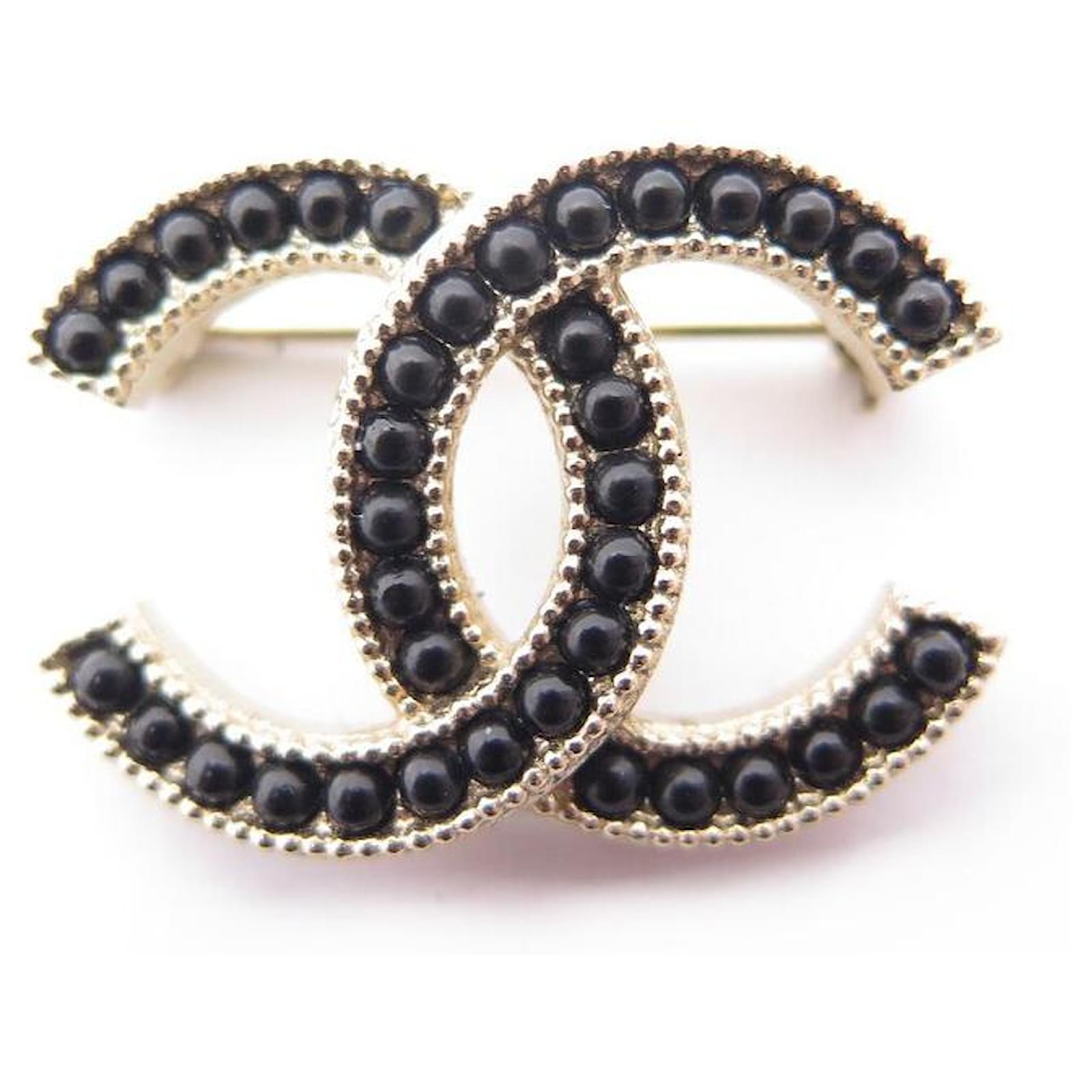 Chanel Brand New Gunmetal CC Crystal Pearl Brooch at 1stDibs