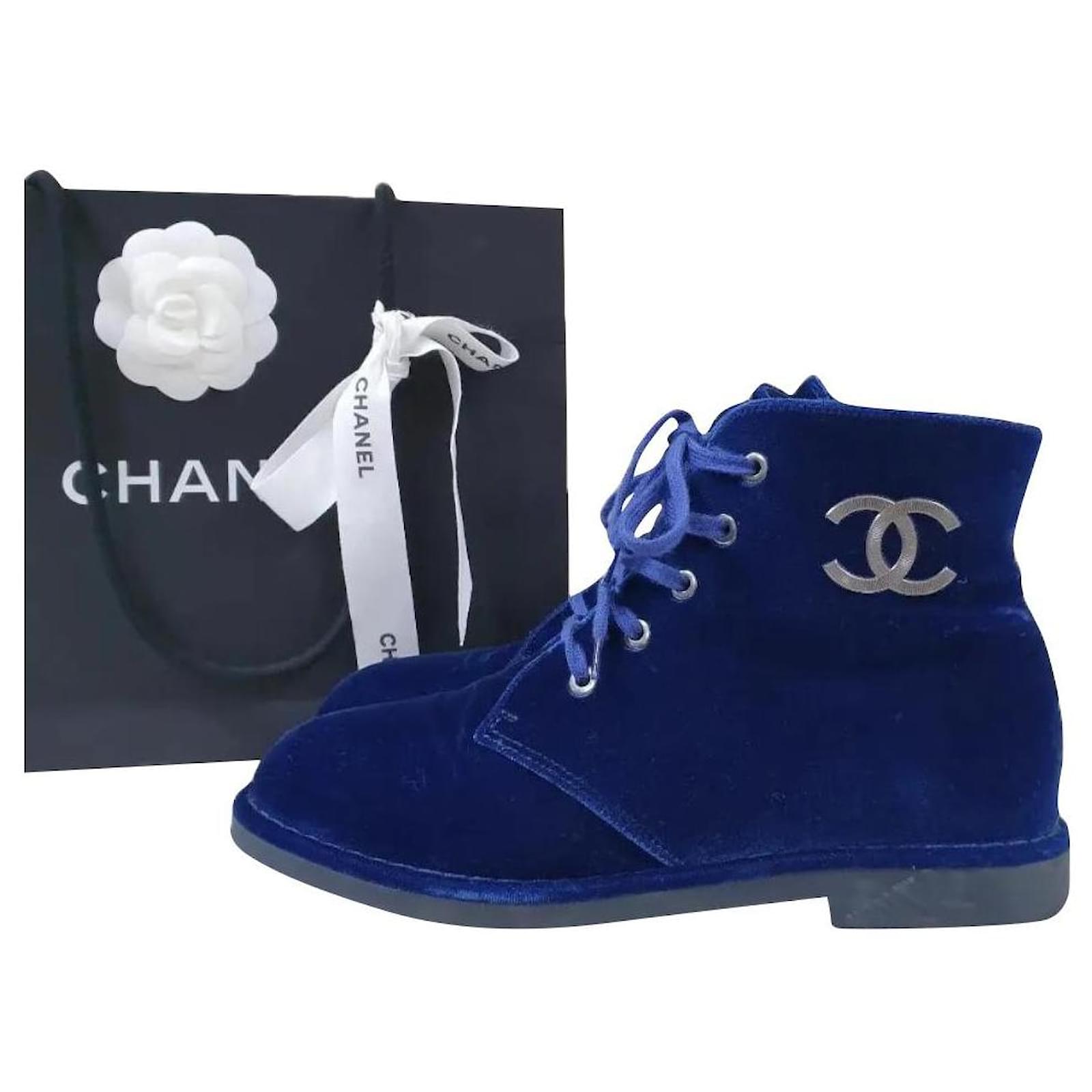 Chanel Black Velvet CC Combat Ankle Boots  eBay