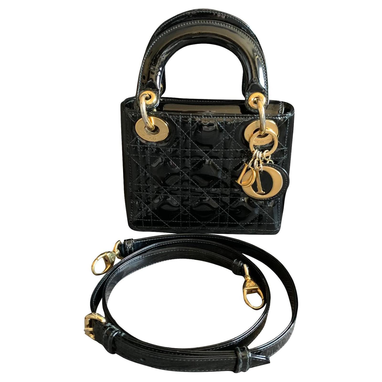 Dior Black Patent Leather Mini Lady Dior Top Handle Bag Dior