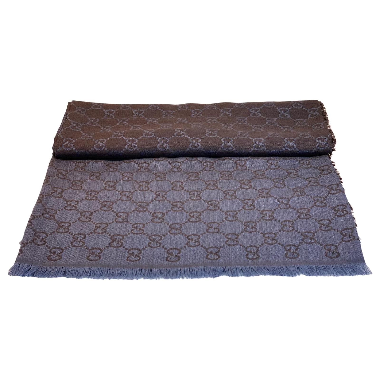 Gucci Scarves Blue Dark brown Cashmere ref.752057 - Joli Closet