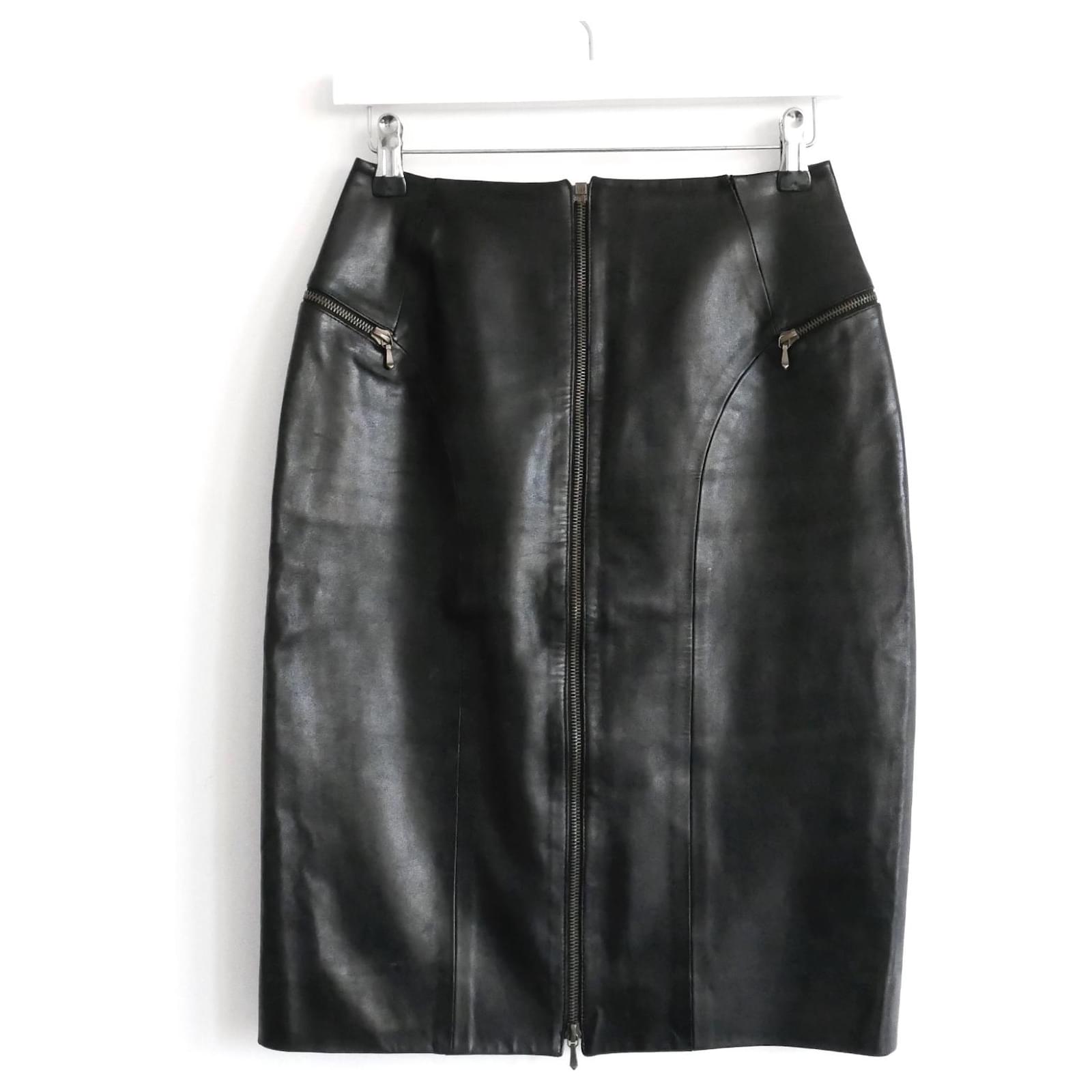 Christian Dior x Galliano AW00 Leather Zip Pencil Skirt Black ref