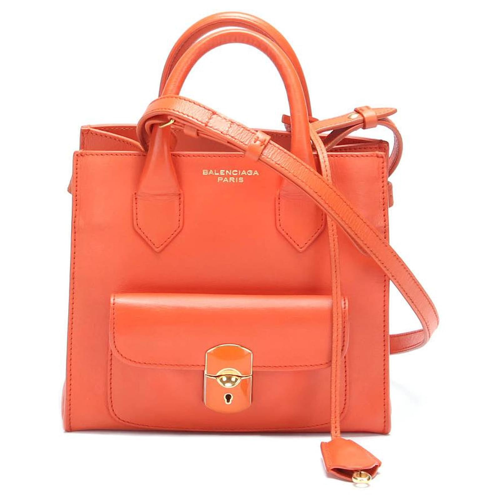 Balenciaga Leather Padlock All Afternoon Tote Orange Pony style calfskin ref.753616 Joli Closet