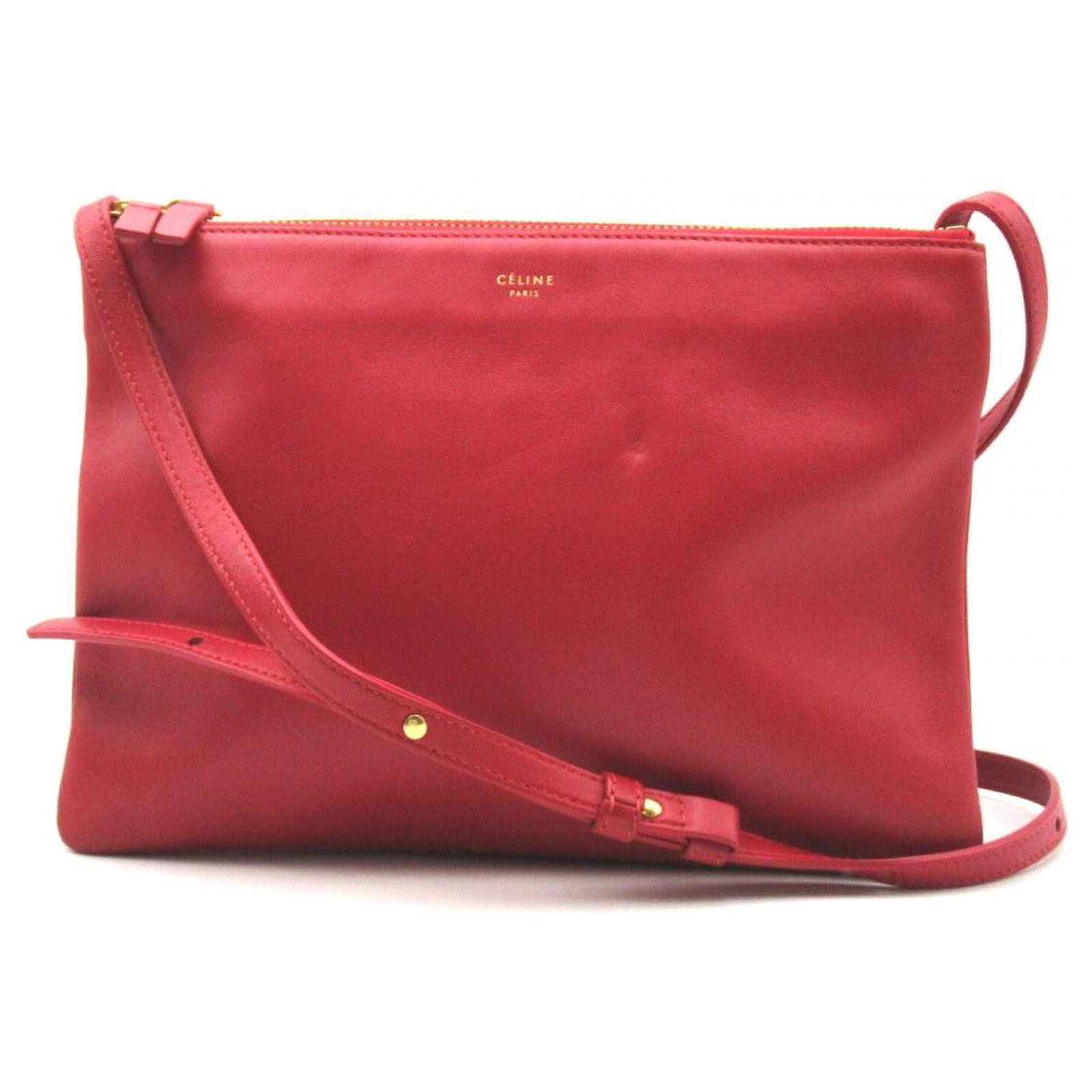 Céline Celine Trio Leather Crossbody Bag Red Pony-style calfskin ref.753624  - Joli Closet