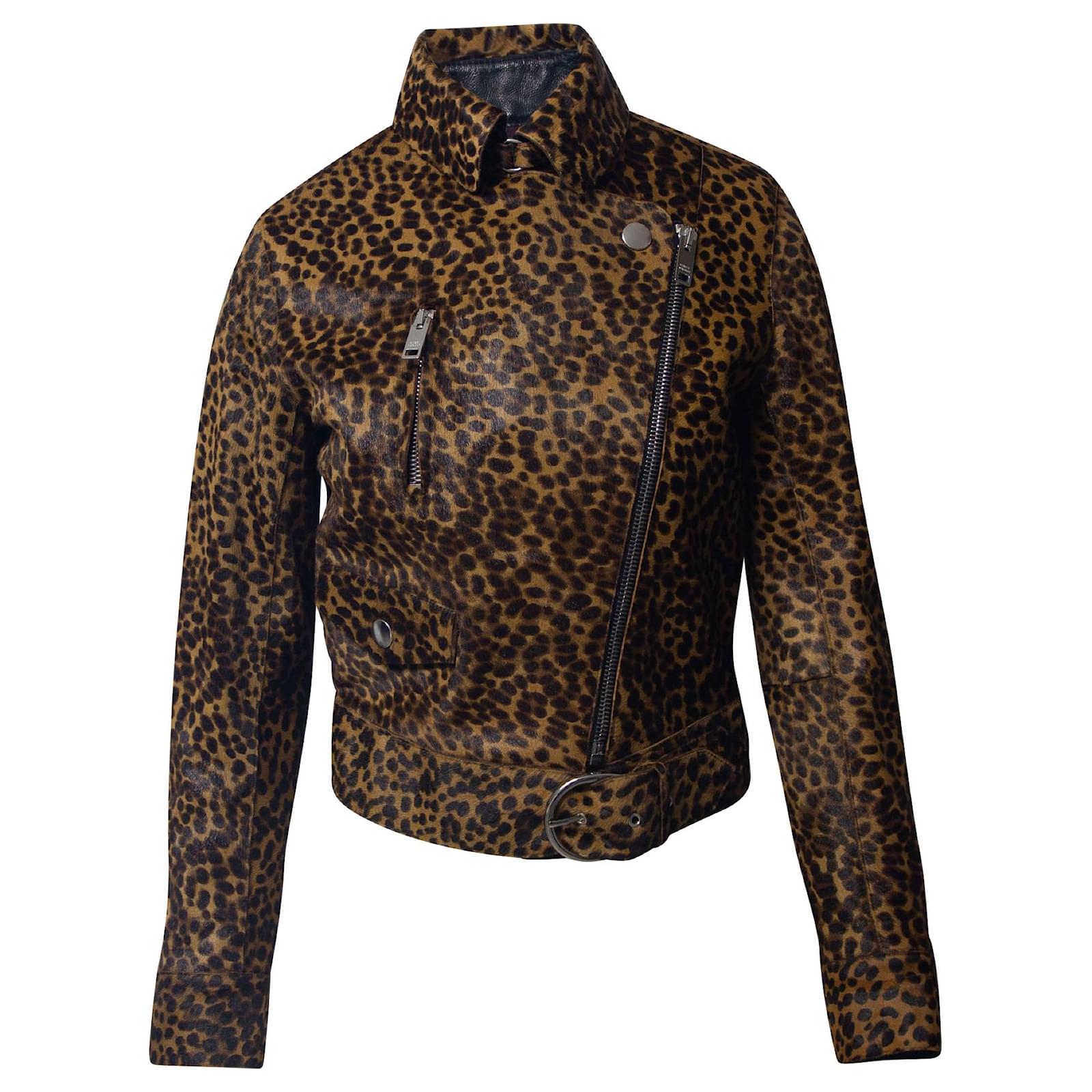 Isabel Marant Eston Leopard Print Biker Jacket in Brown Lambskin ...