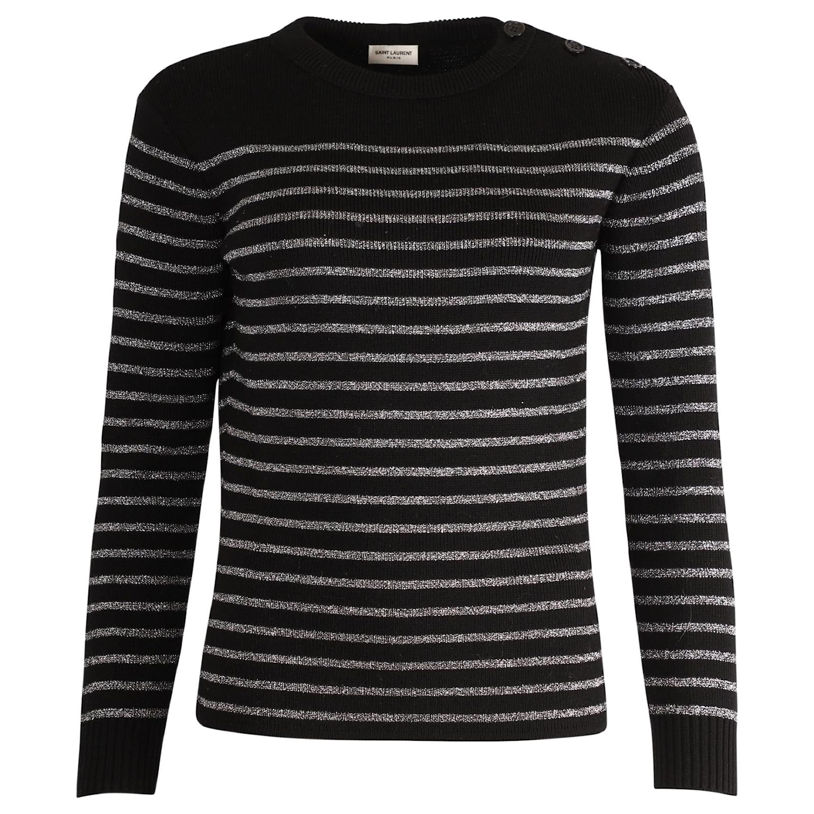Saint Laurent Maglione lavorato a maglia nero e argento Cotone ref