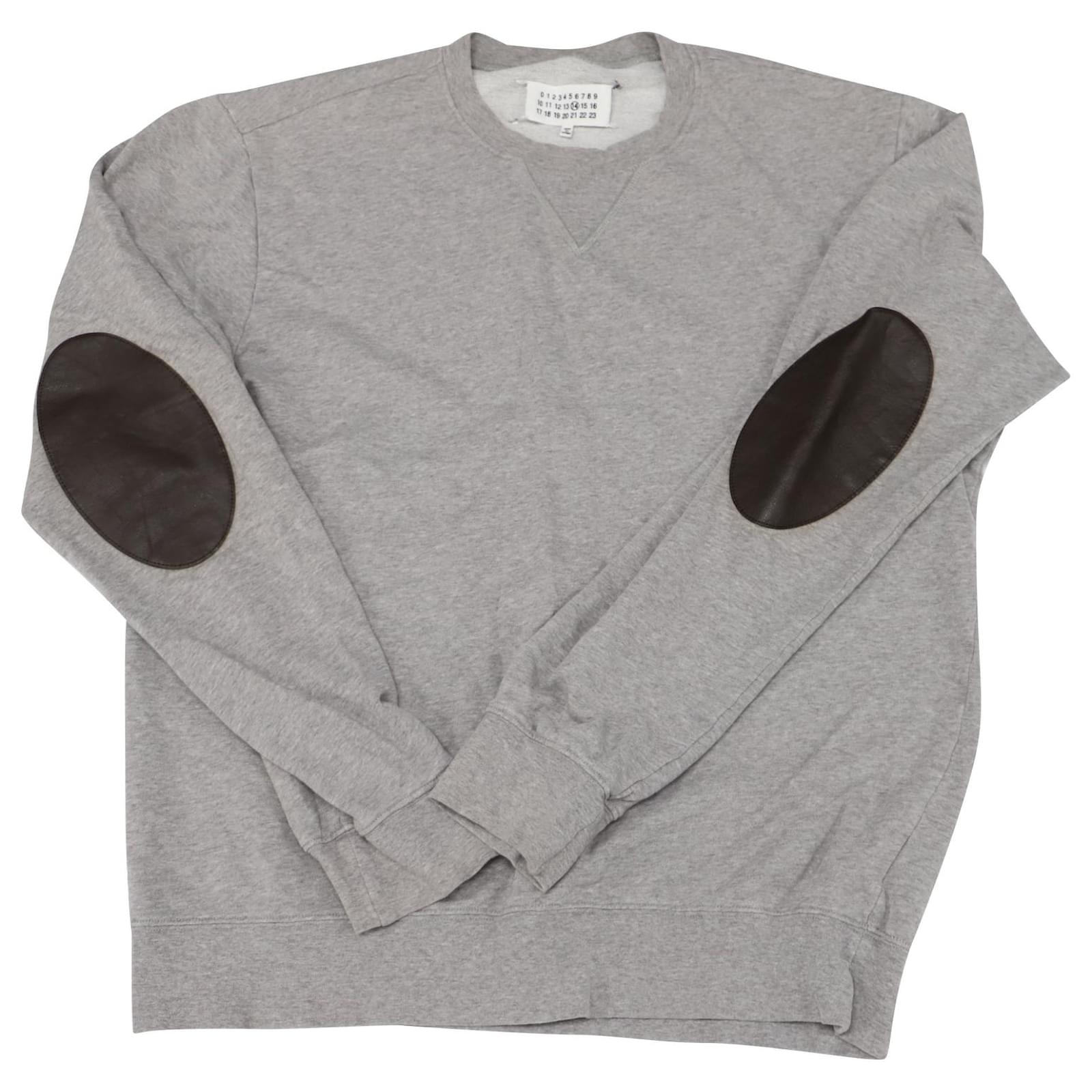 Maison Martin Margiela Crewneck Sweater with Elbow patches in Grey Wool