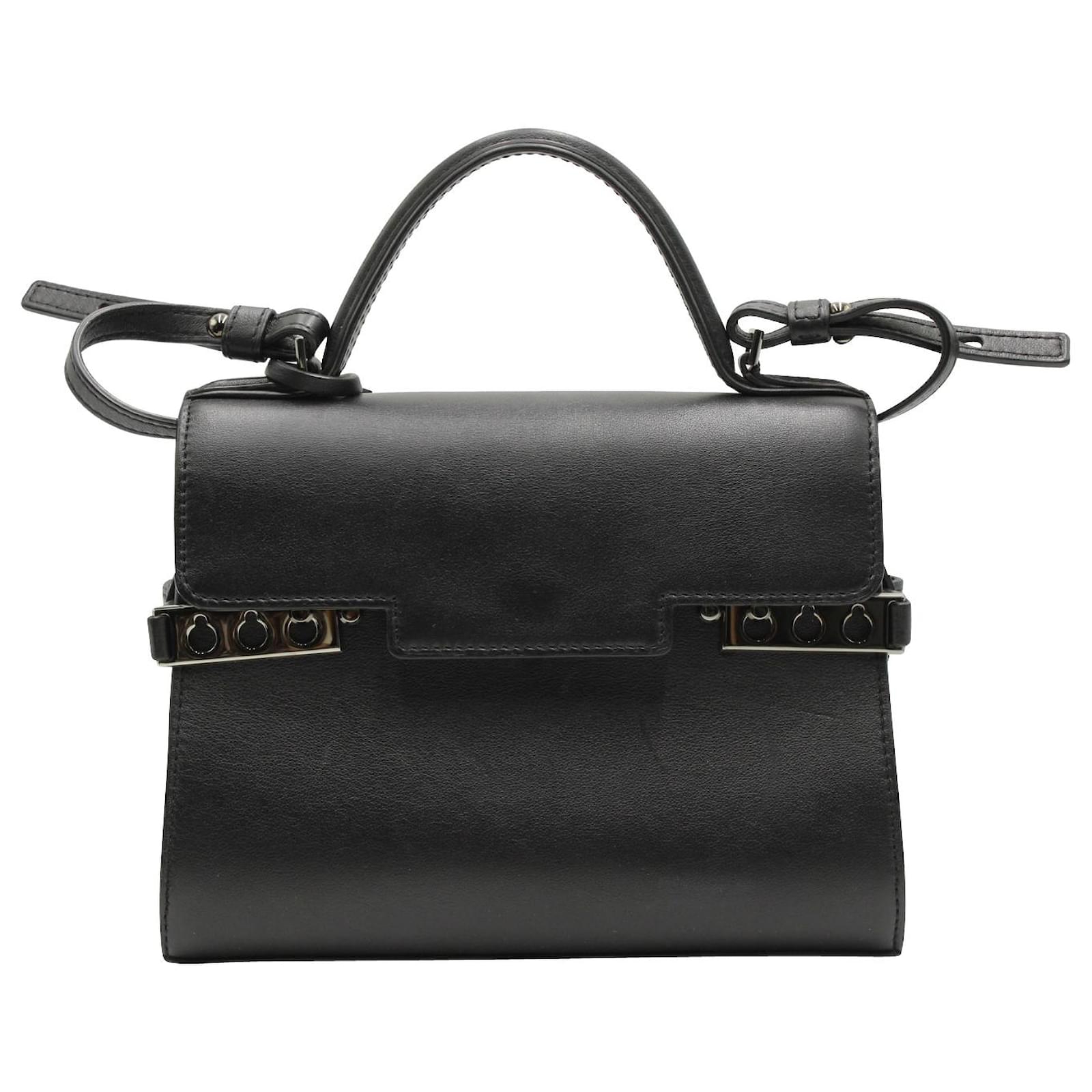 Delvaux Black Leather Tempete MM Top Handle Bag