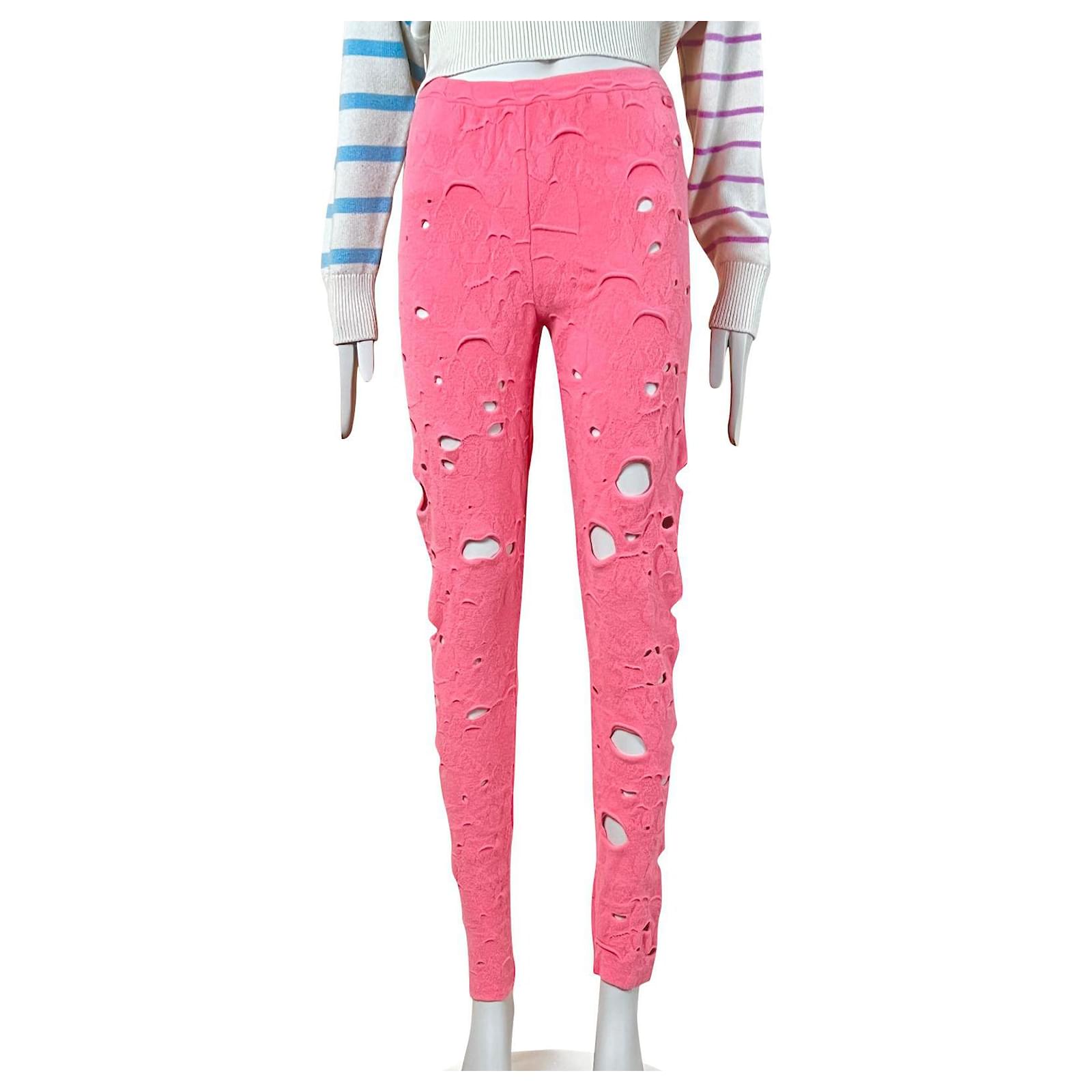 Chanel Iconic 'Supermaket' Torn Leggings Pink Wool  - Joli Closet