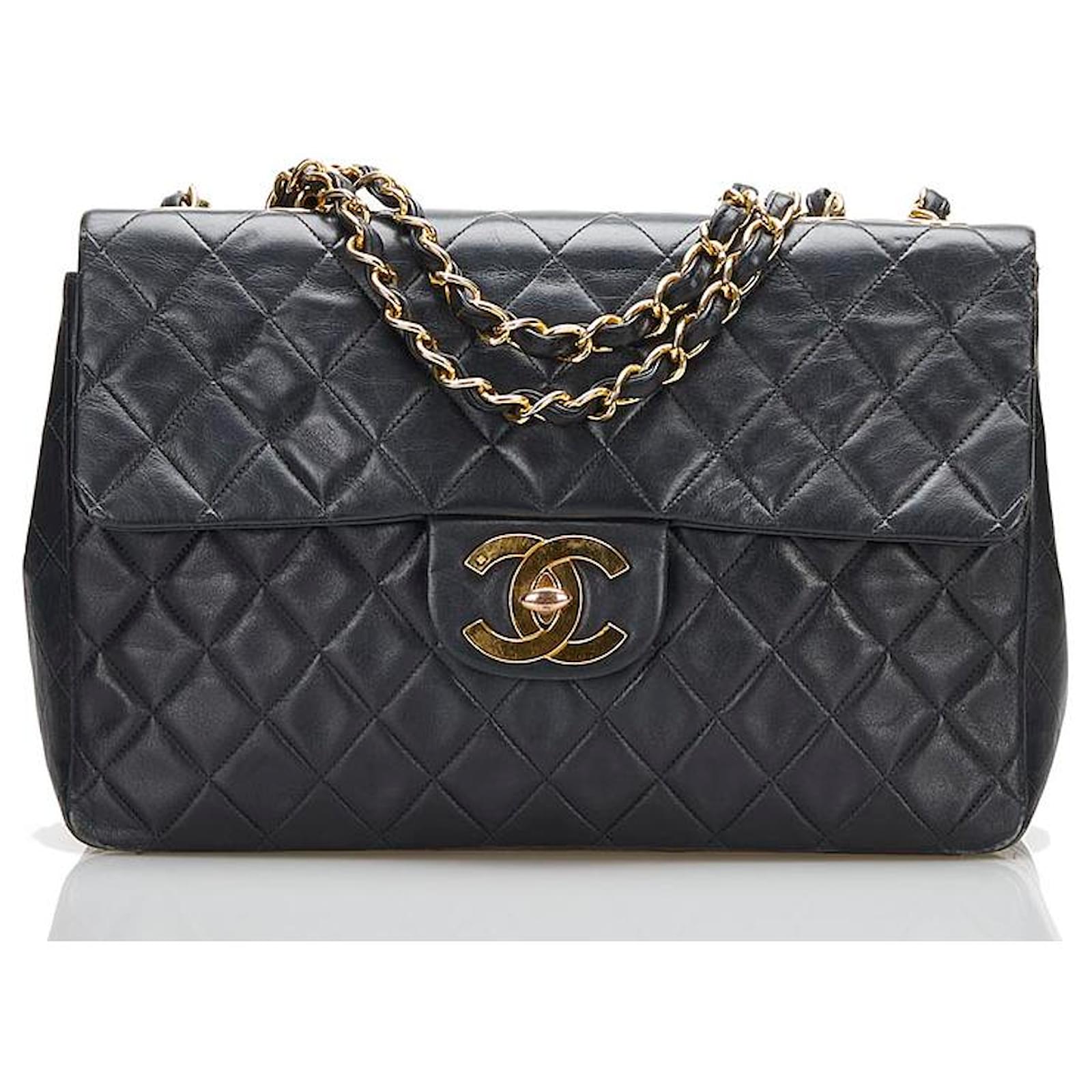 Chanel Maxi Classic Single Flap Bag Black Leather Lambskin ref