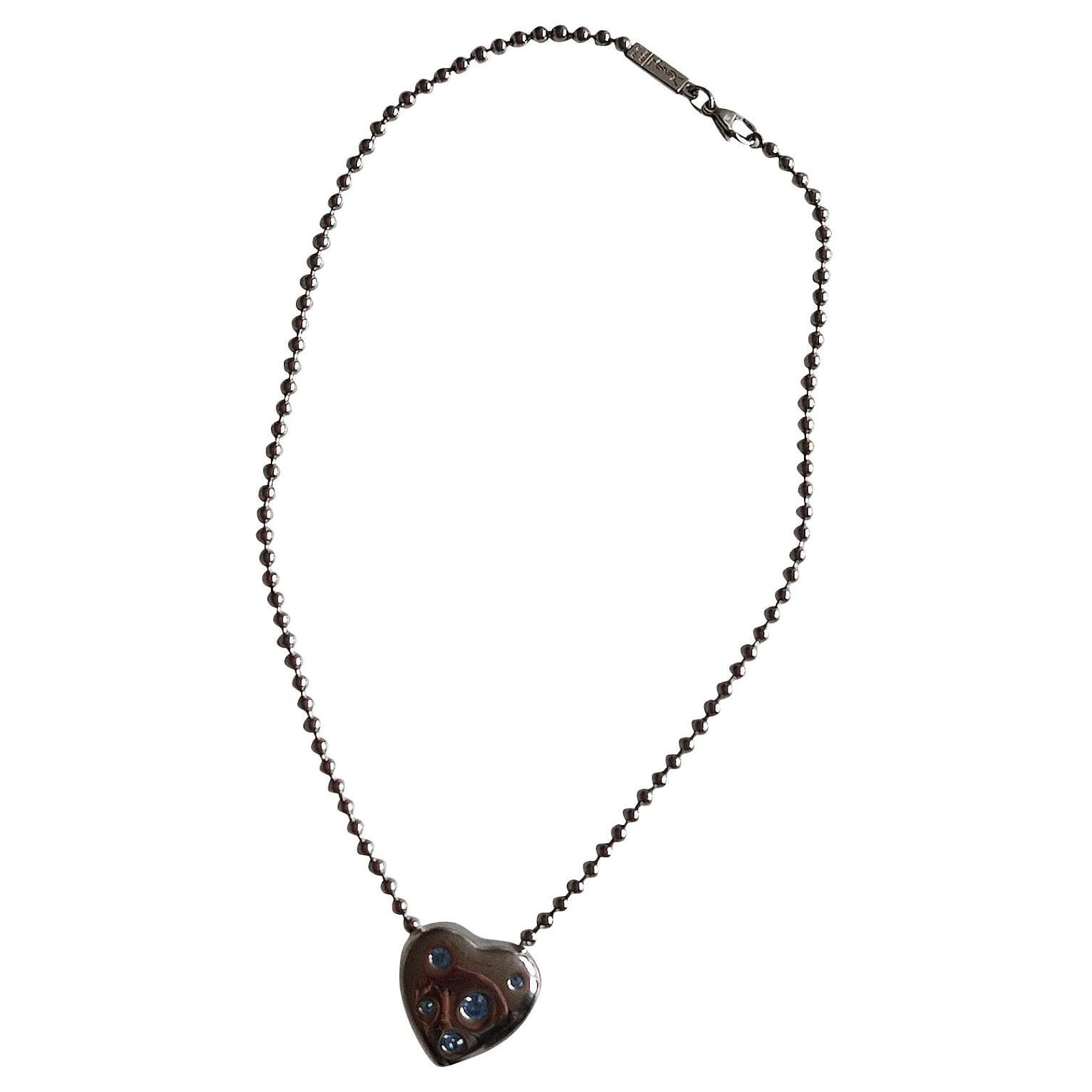 Yves Saint Laurent heart link necklace Golden Metal Gold-plated ref.123847  - Joli Closet