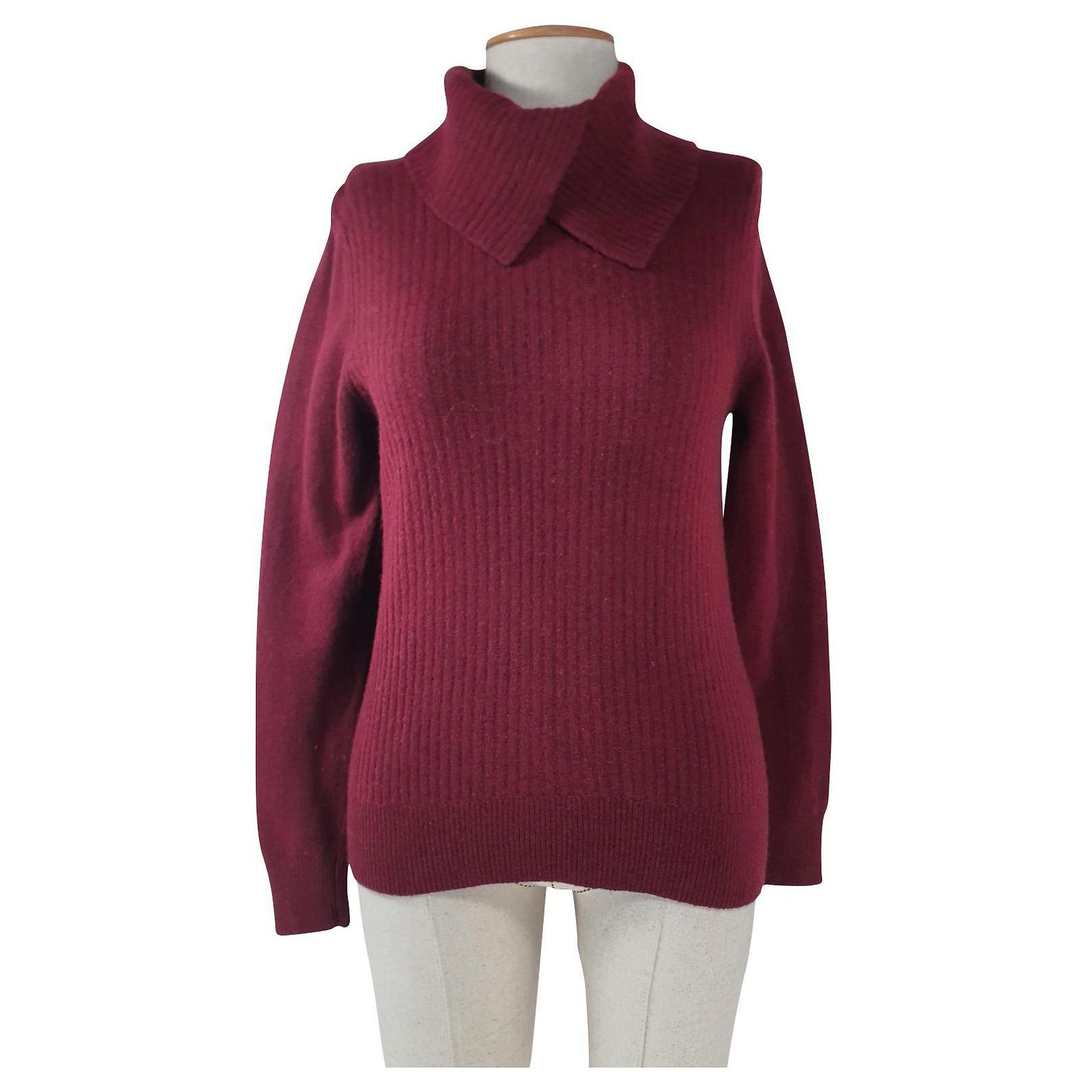 Pull Femme J.Crew 100% Laine Bordeaux - Col V - Taille L - Neuf Sans étiquette