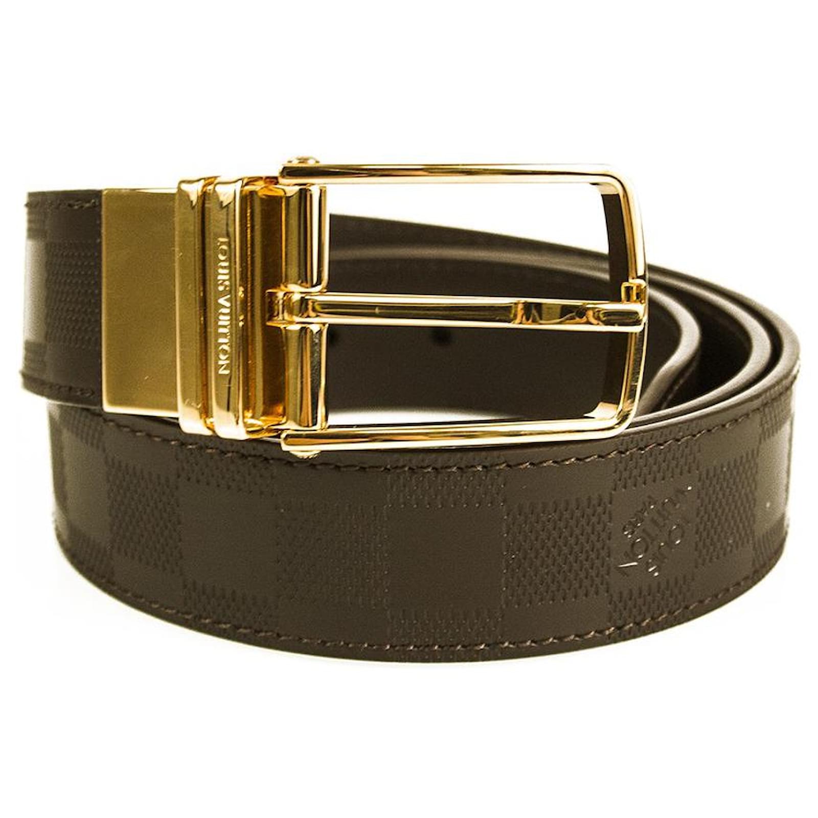 Men Belt by Louis Vuitton - Gold Buckle with Dark Brown Belt