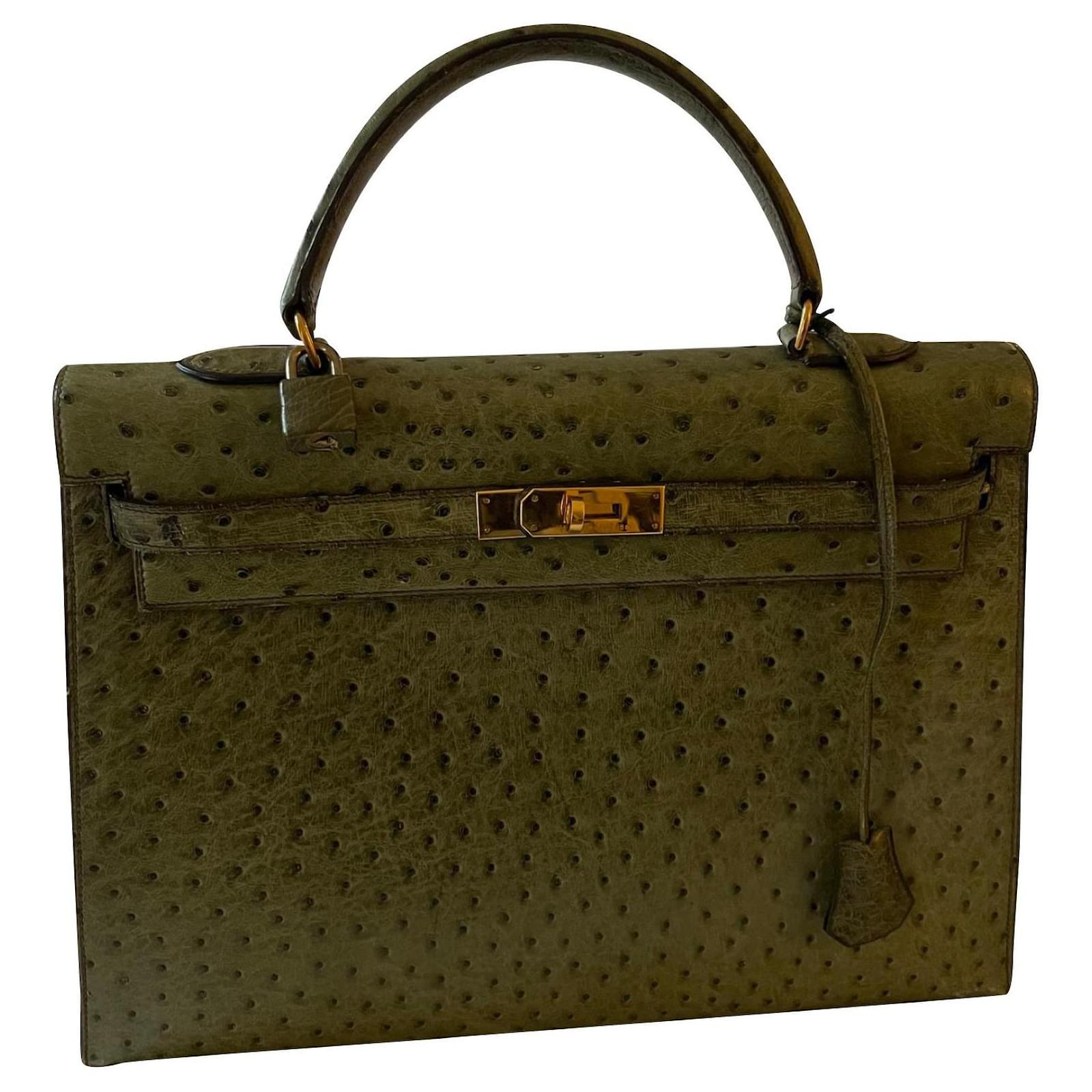 Hermès Kelly 35 Olive green Ostrich leather ref.763227 - Joli Closet