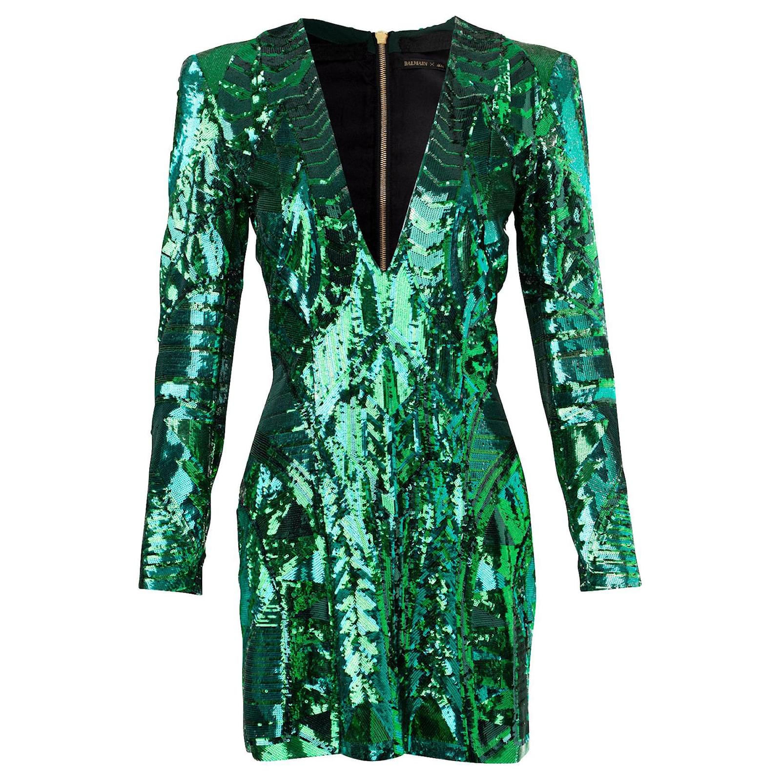 Vestido de lentejuelas Balmain x H&M Verde Sintético