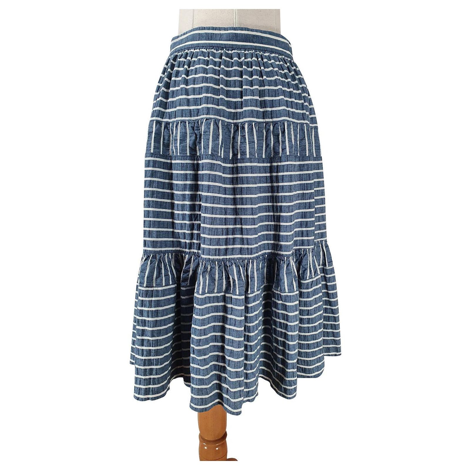 Jupe Promod Bleue En Coton Voile - Style Crayon Avec Volants Et Boutons - Taille 42 Occasion