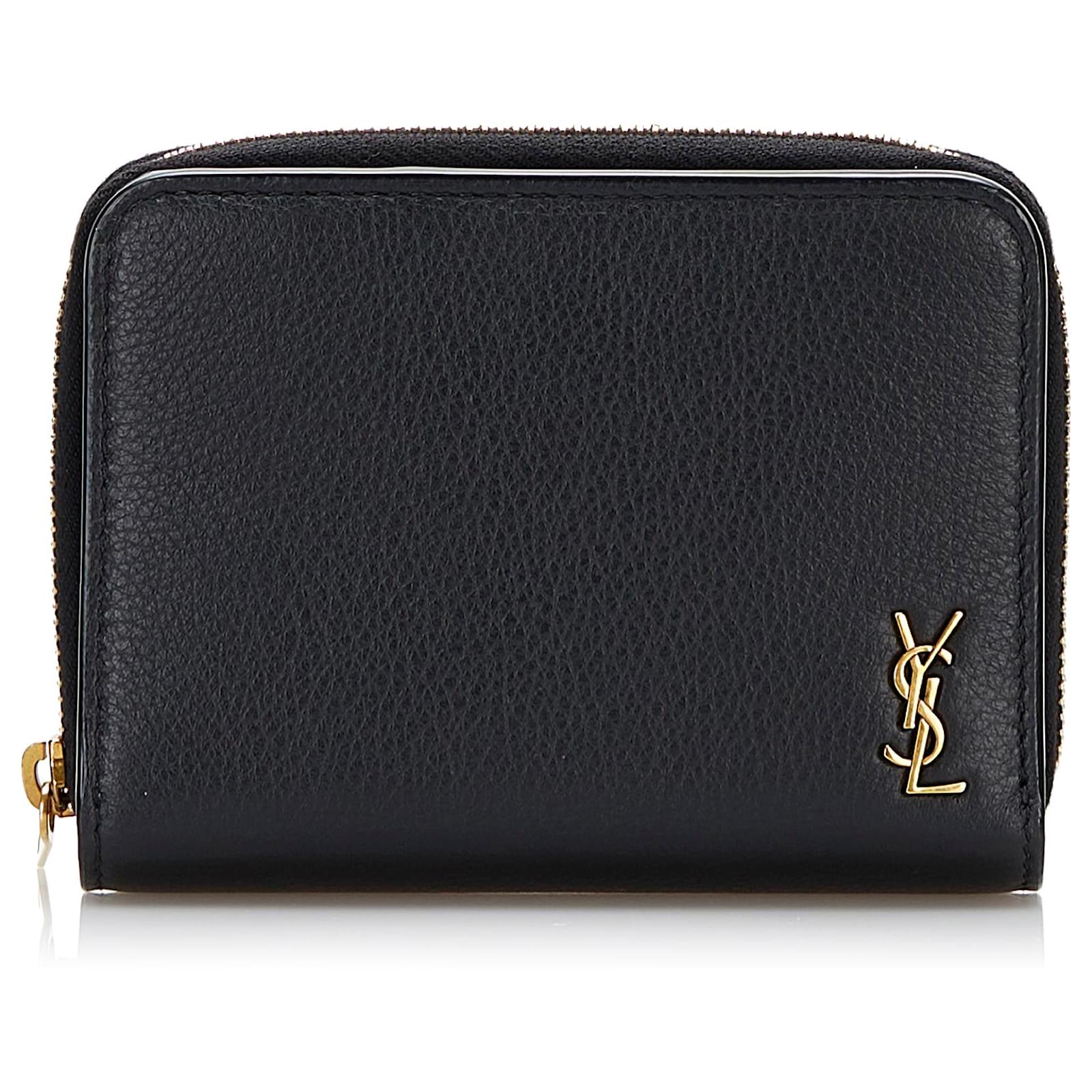 Saint Laurent Black Tiny Monogram Zip Wallet Leather Ponystyle
