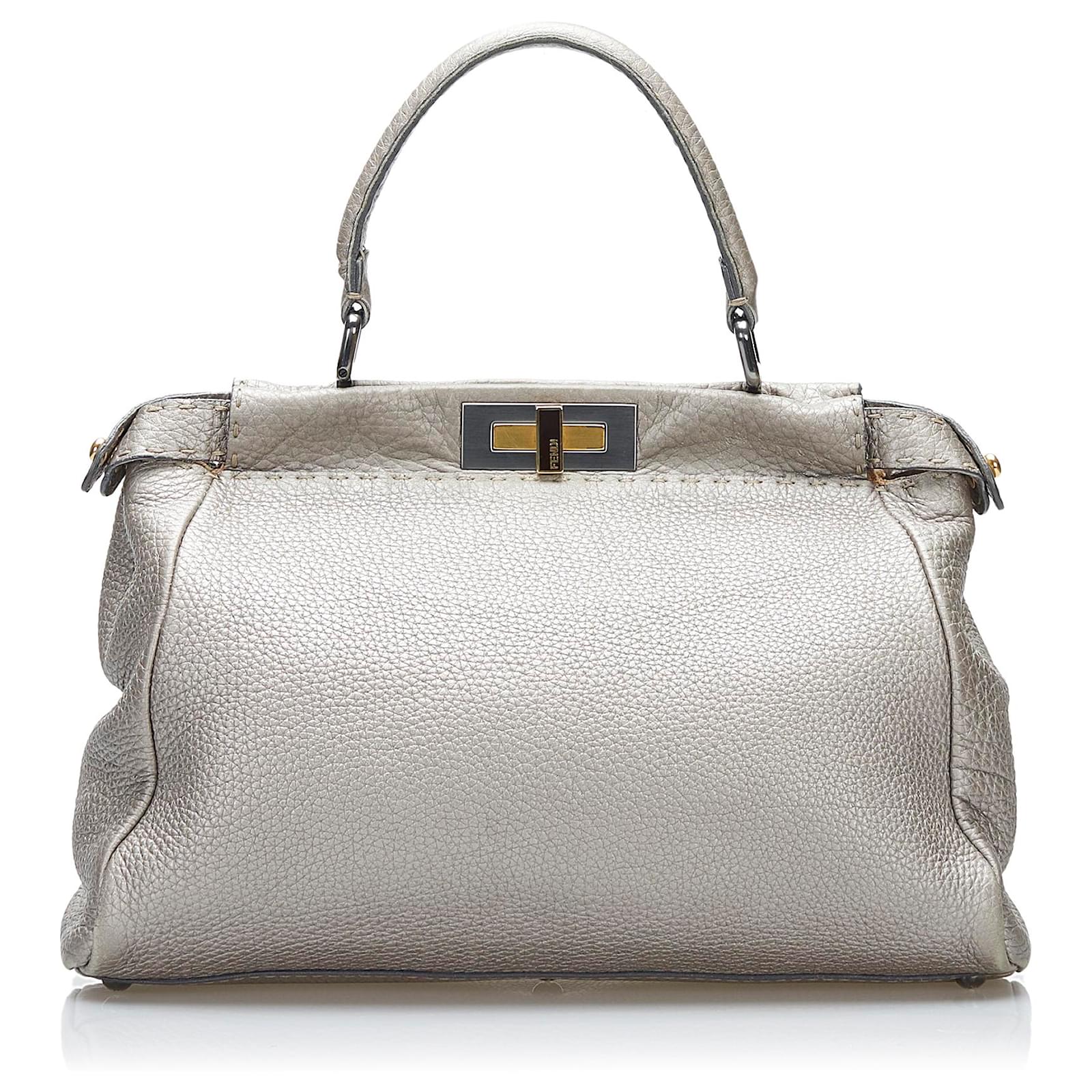 Fendi Silver Selleria Peekaboo Silvery Leather Pony-style calfskin ref ...