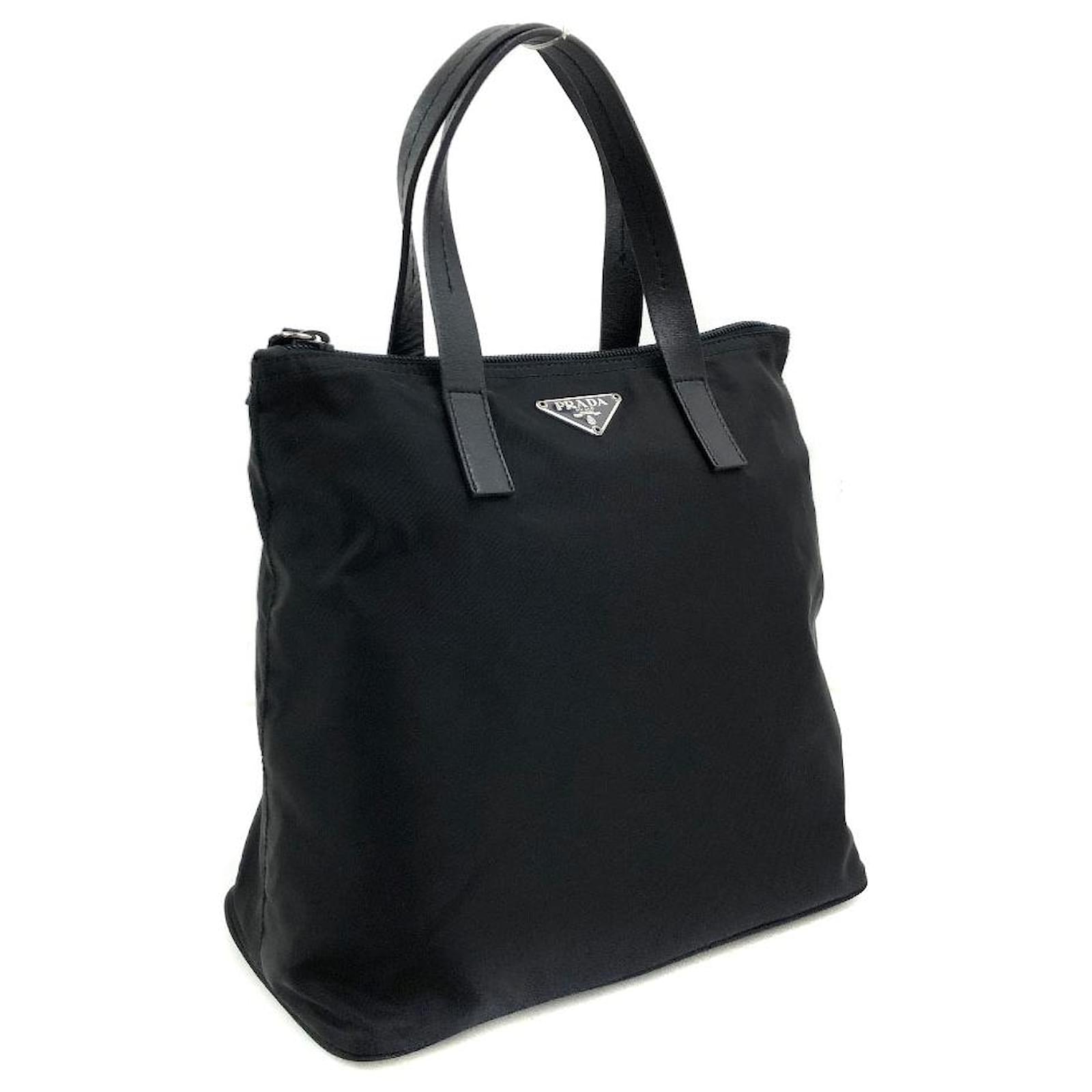 Prada Vintage Vela Nylon Black Tote With Leather Straps & 