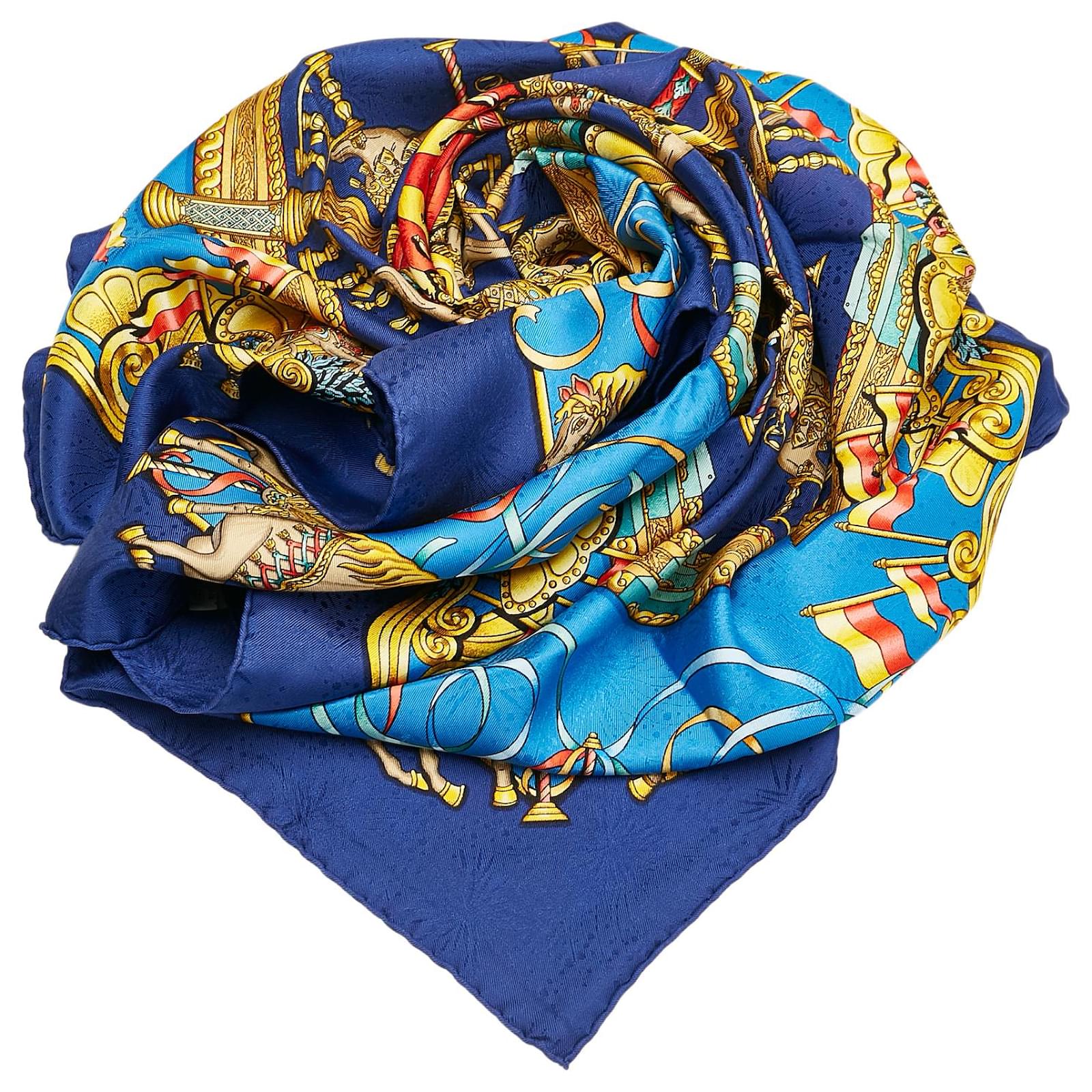 Blue Hermes Luna Park Printed Silk Scarf Scarves – Designer Revival