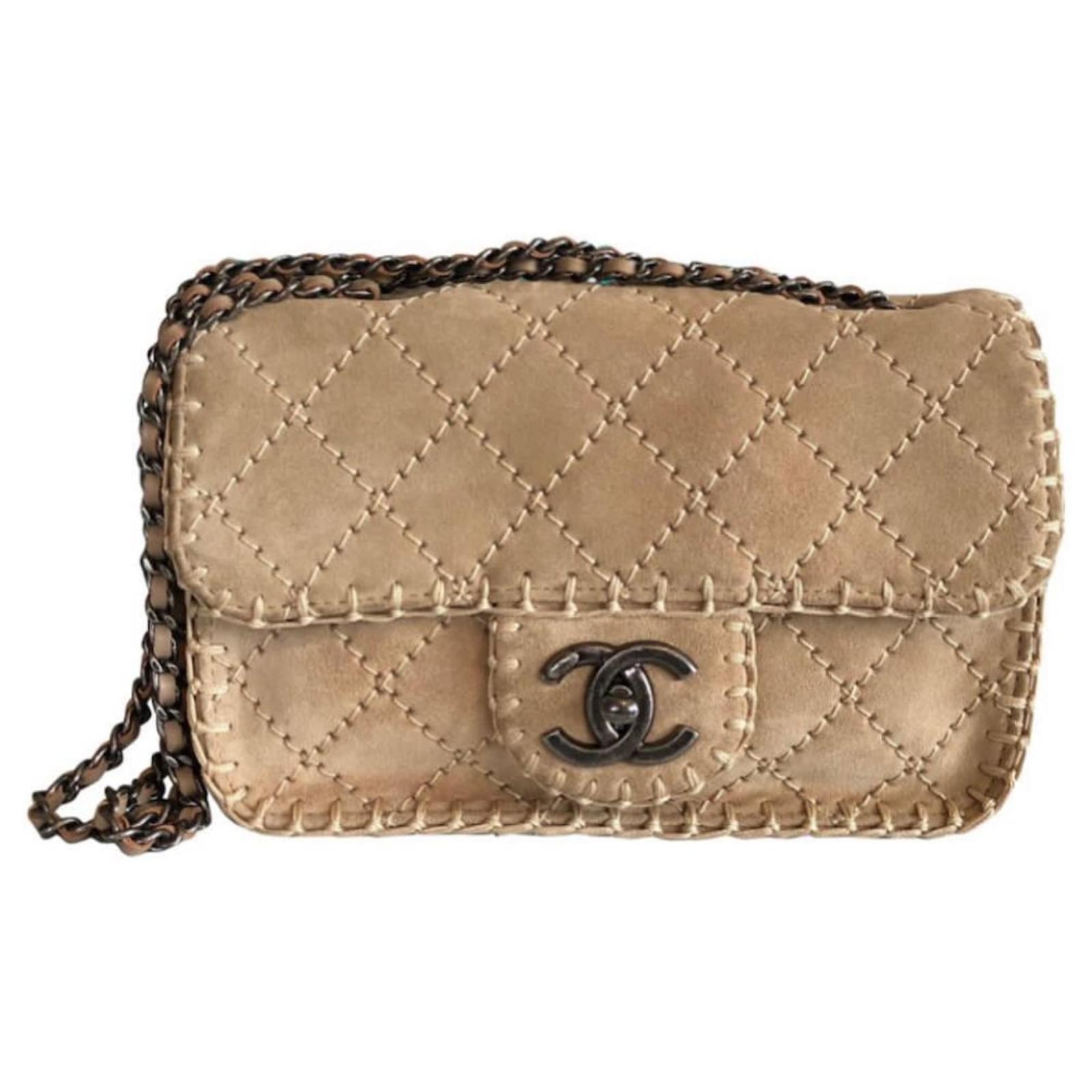 Chanel Beige Quilted Leather Wild Stitch Surpique Flap Bag