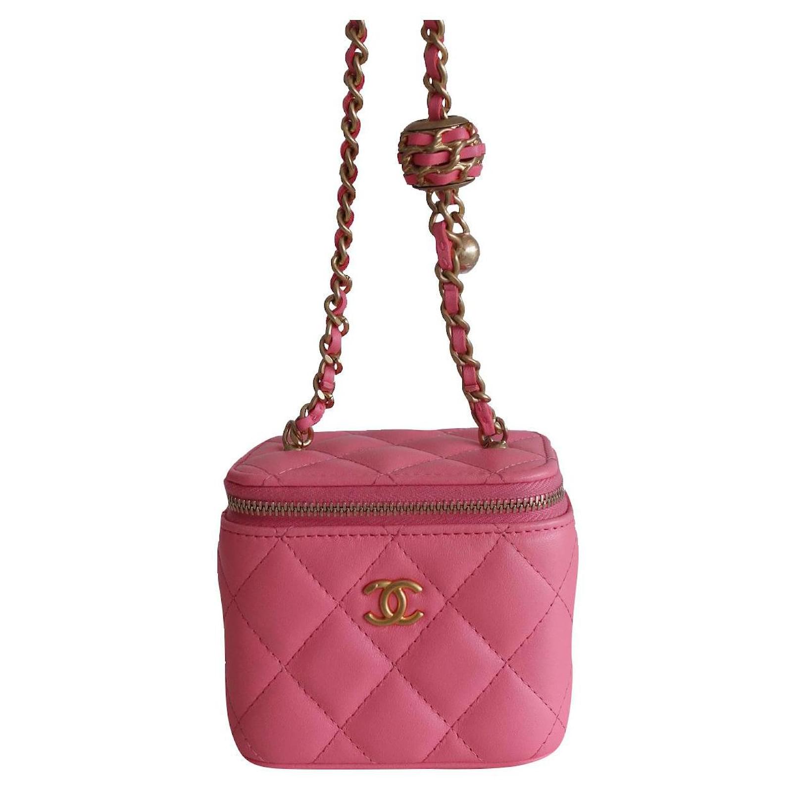 Chanel Classic Vanity Case with Chain Quilted Caviar Small Pink