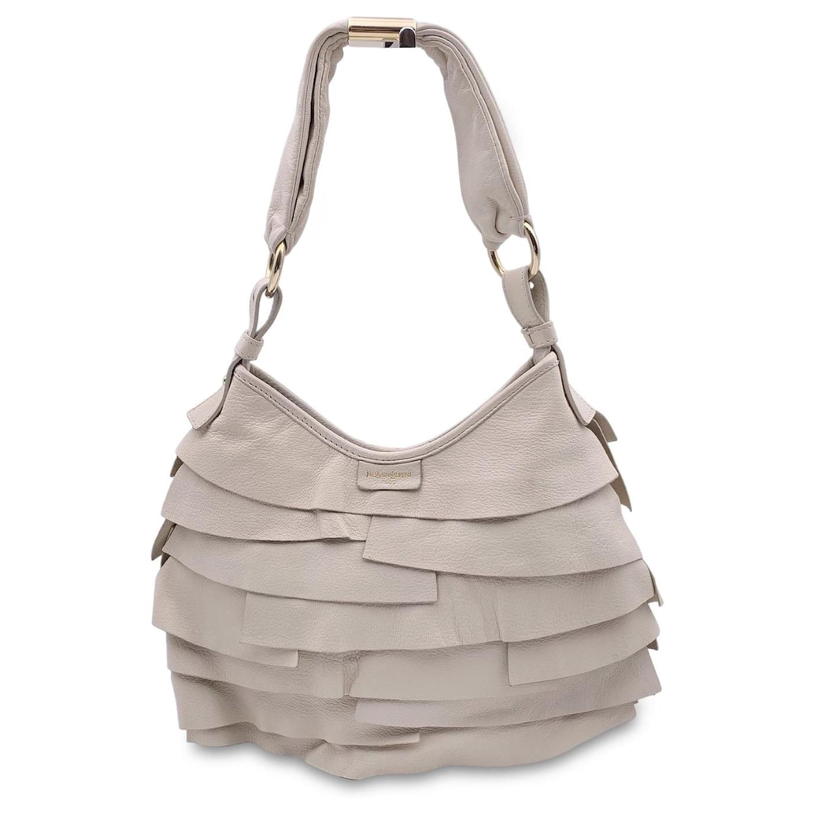Yves Saint Laurent White Ruffled Leather St Tropez Hobo Tote Bag ref ...