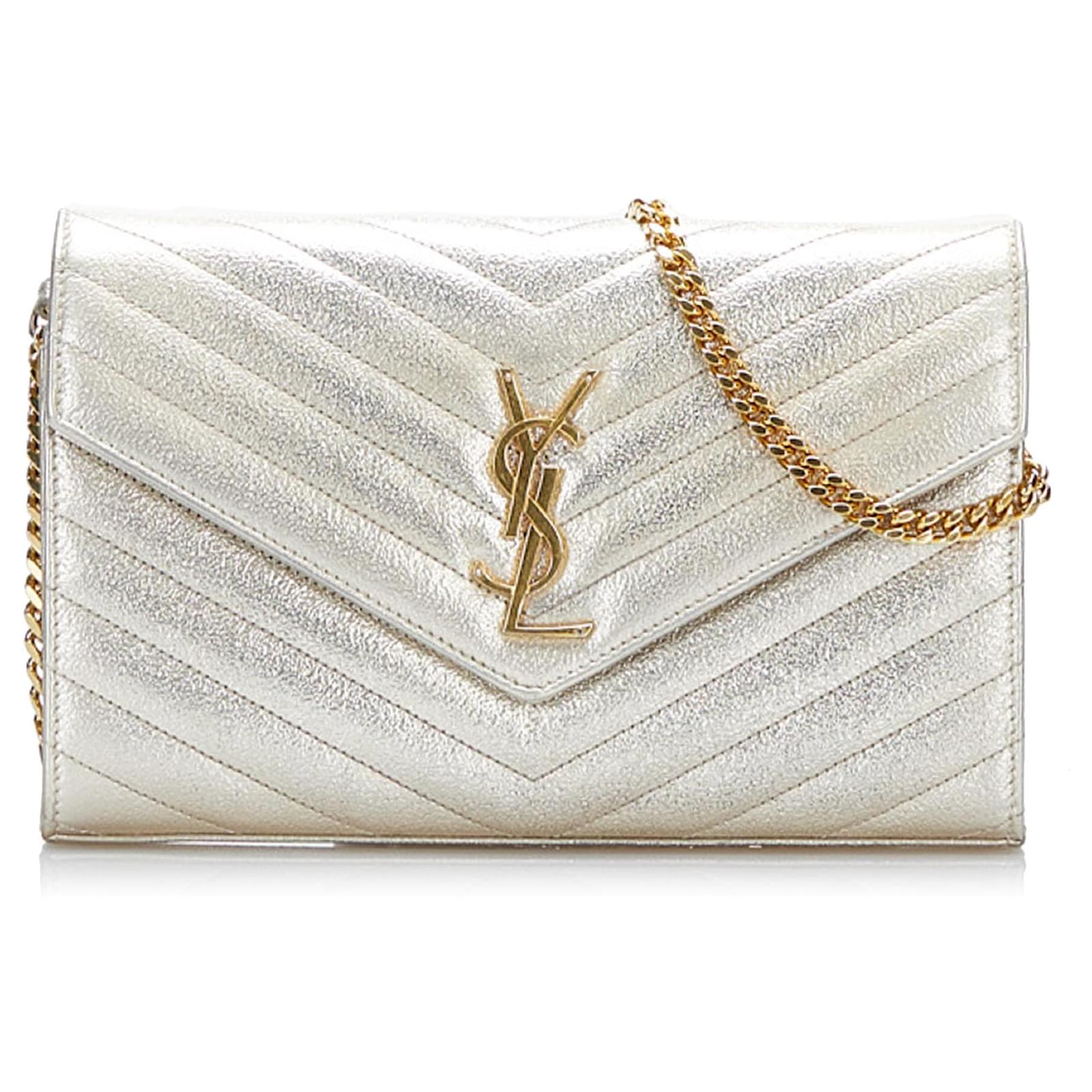 Saint Laurent Monogram Chevron-Quilted Chain Wallet