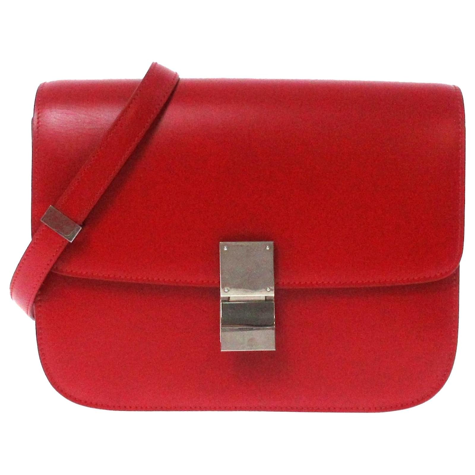 CELINE Box Calfskin Medium Classic Box Flap Red Crossbody Bag
