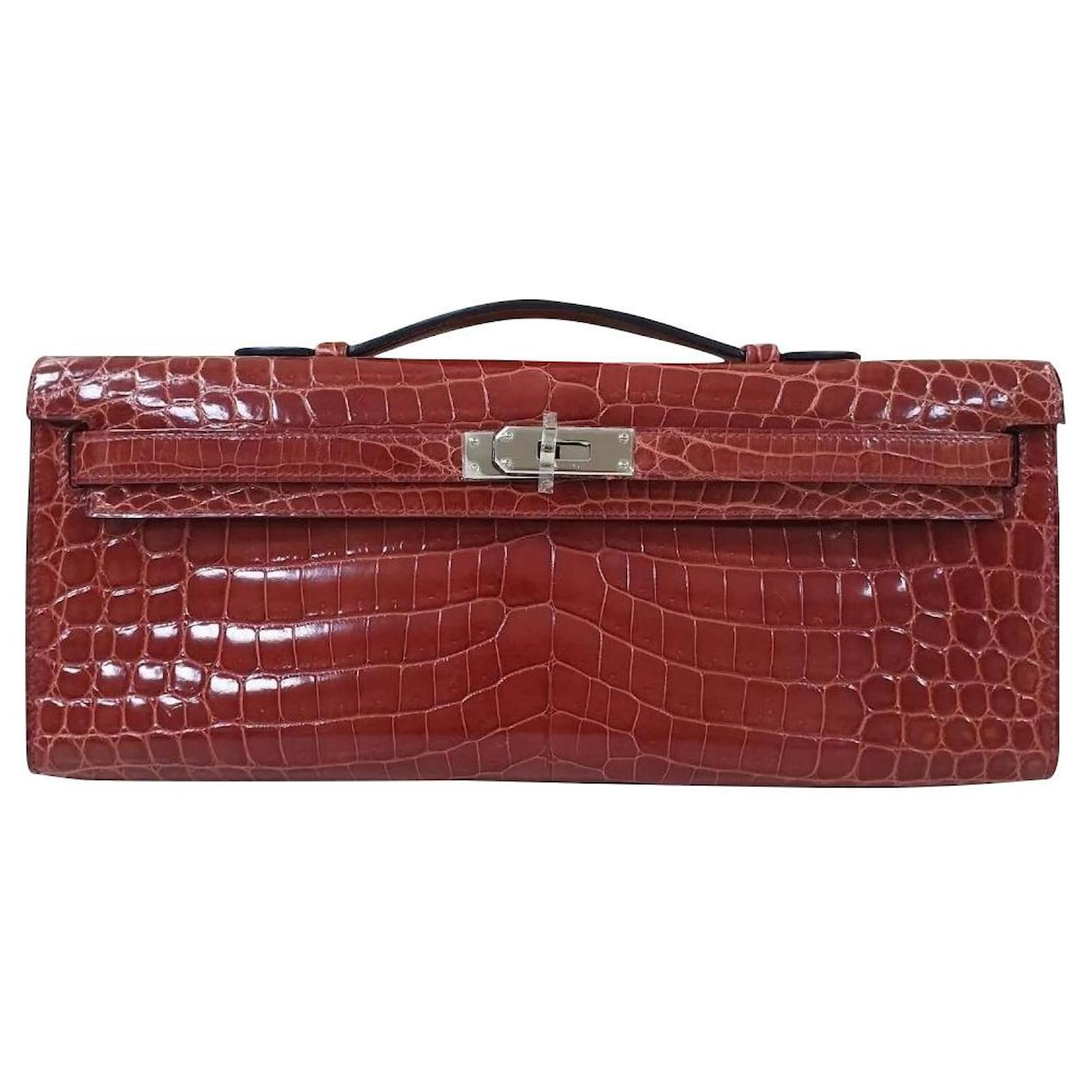 Hermès Crocodile Kelly Cut Clutch Dark red Exotic leather ref