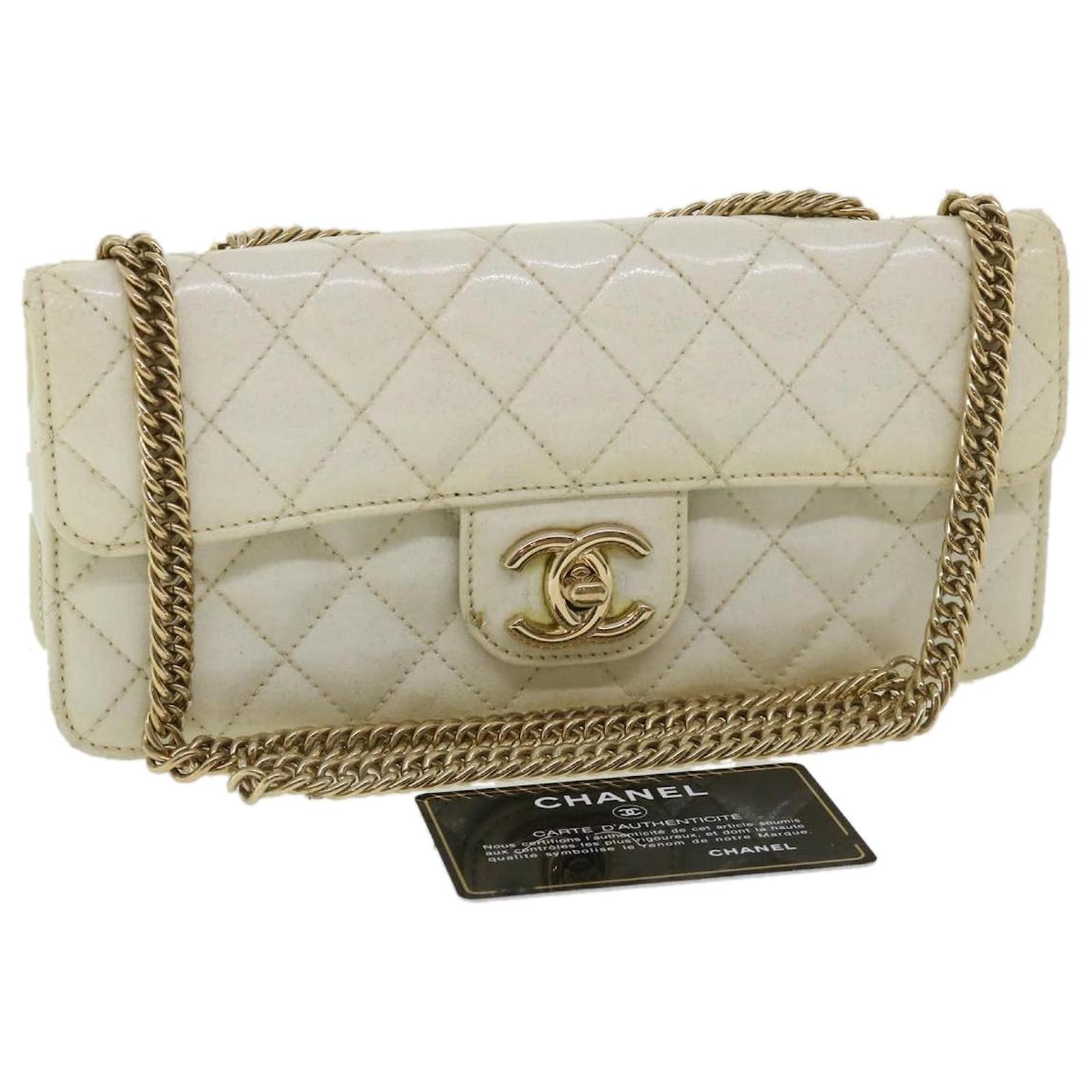 Chanel White Quilted Patent Leather Classic Shoulder Bag Chanel