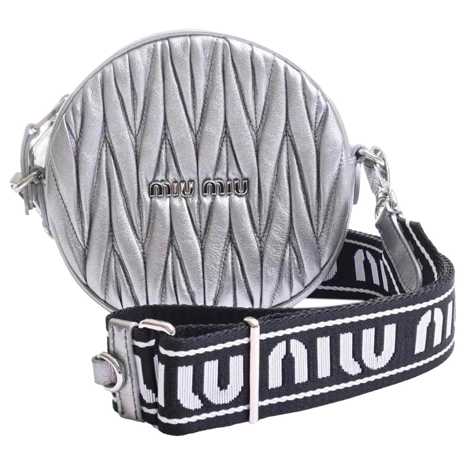 Miu Miu Silver Round Matelasse Crossbody Silvery Leather Pony