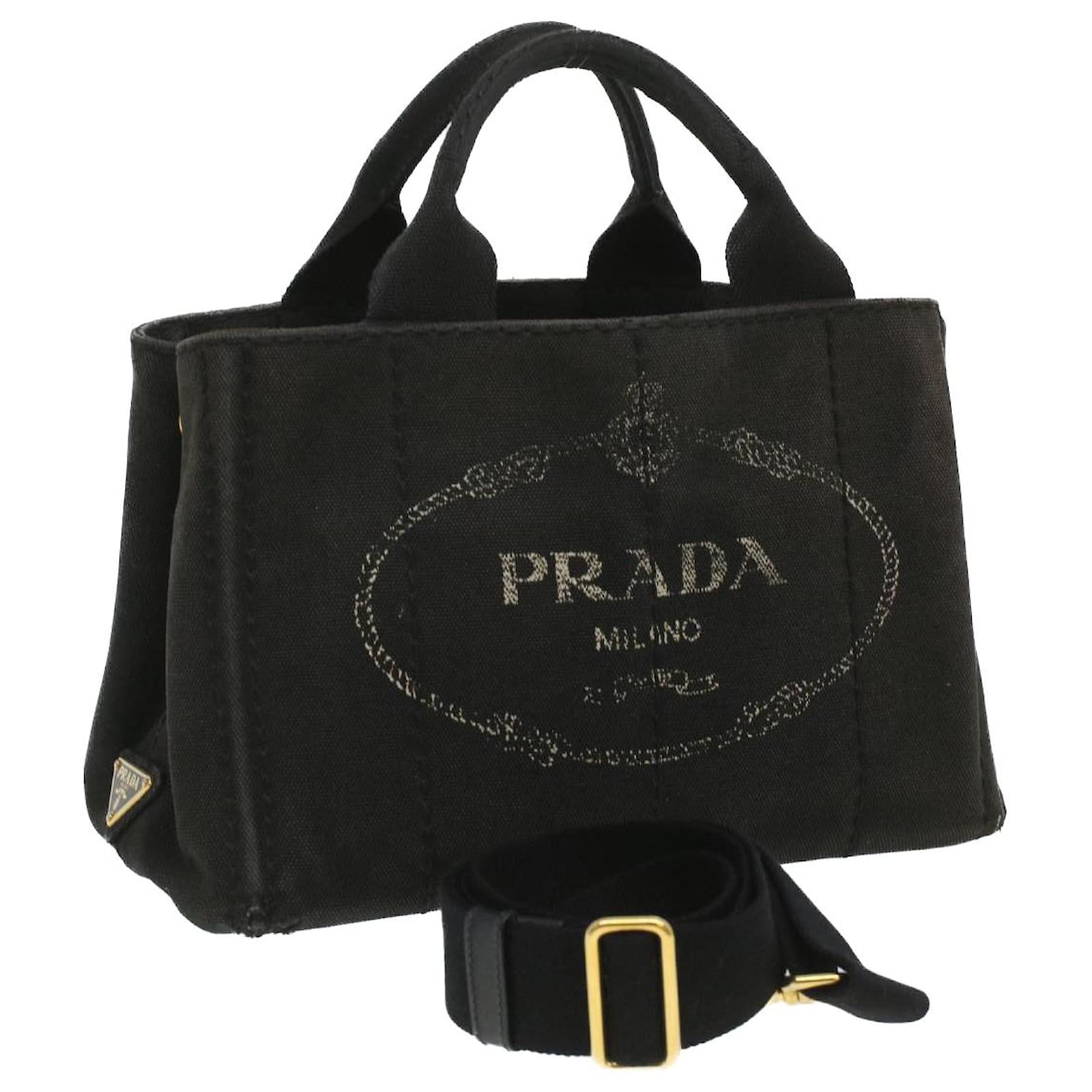 PRADA Canapa PM Hand Bag Canvas 2way Black Auth yk5631 Cloth ref