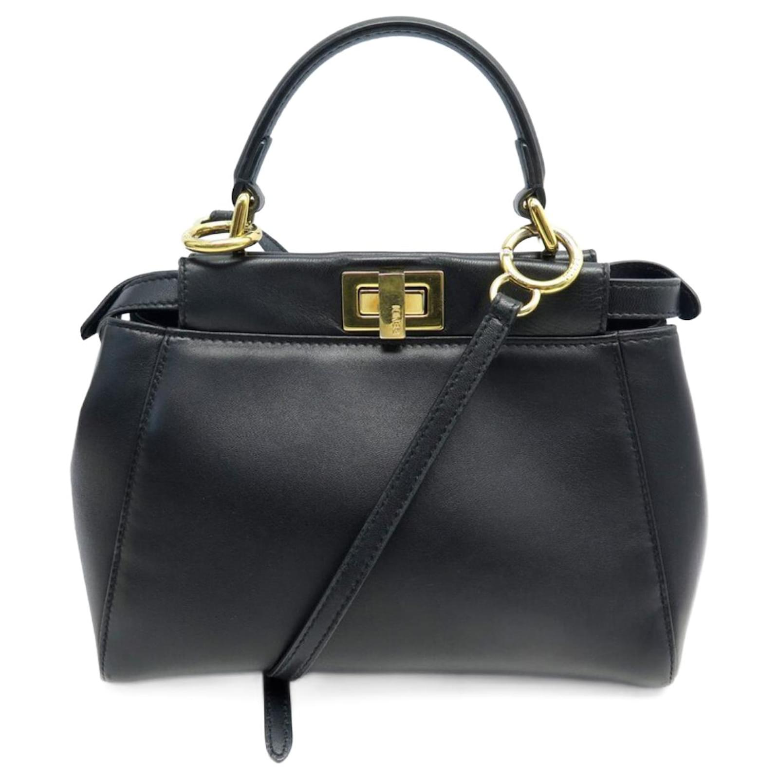 Fendi Micro Peekaboo Leather Bag in Black